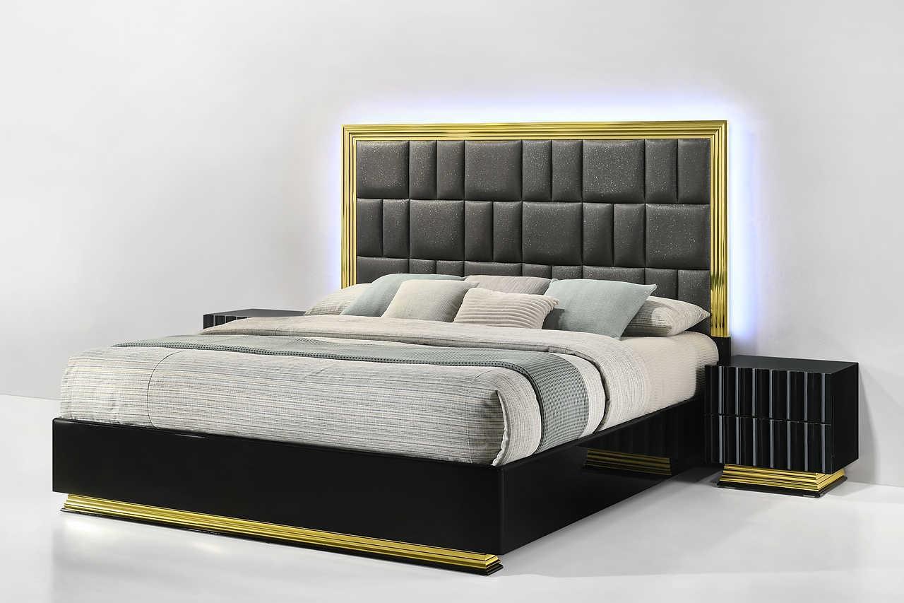 Lila Black Gold Upholstered Panel Bedroom Set - Image 3