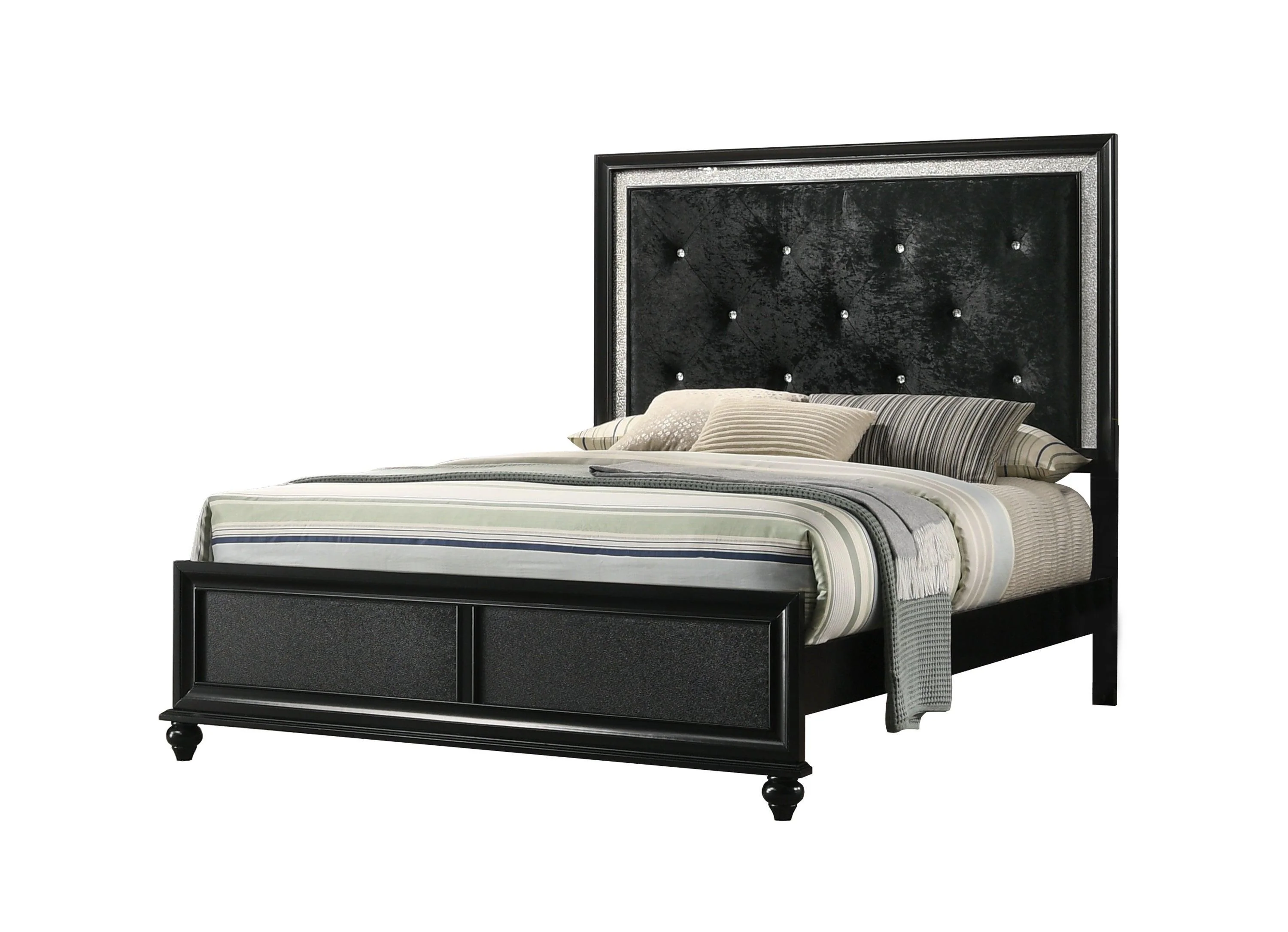 Lila Black Velvet Upholstered Tufted Panel Bedroom Set - Image 2