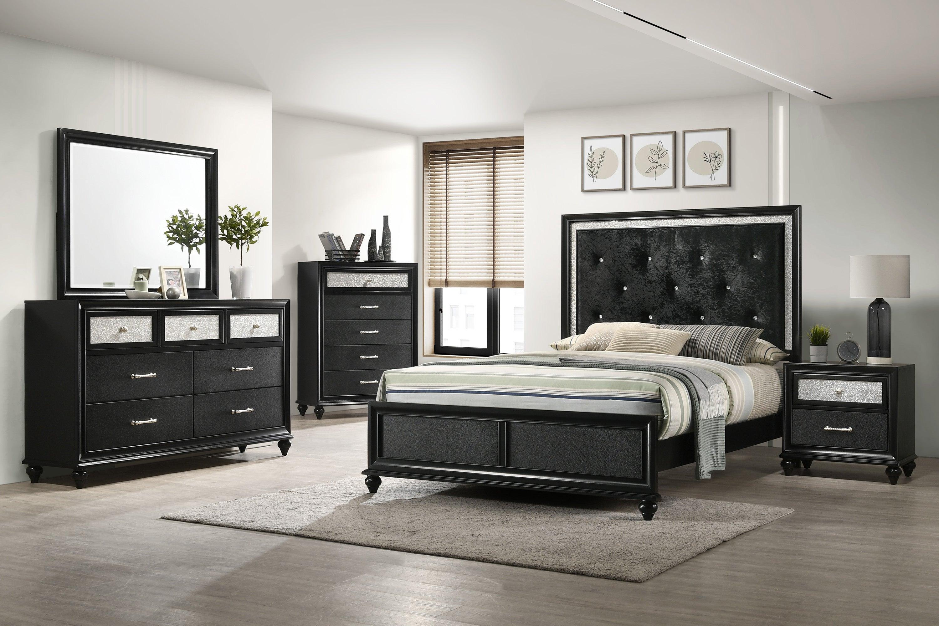 Lila Black Velvet Upholstered Tufted Panel Queen Bed - Image 2