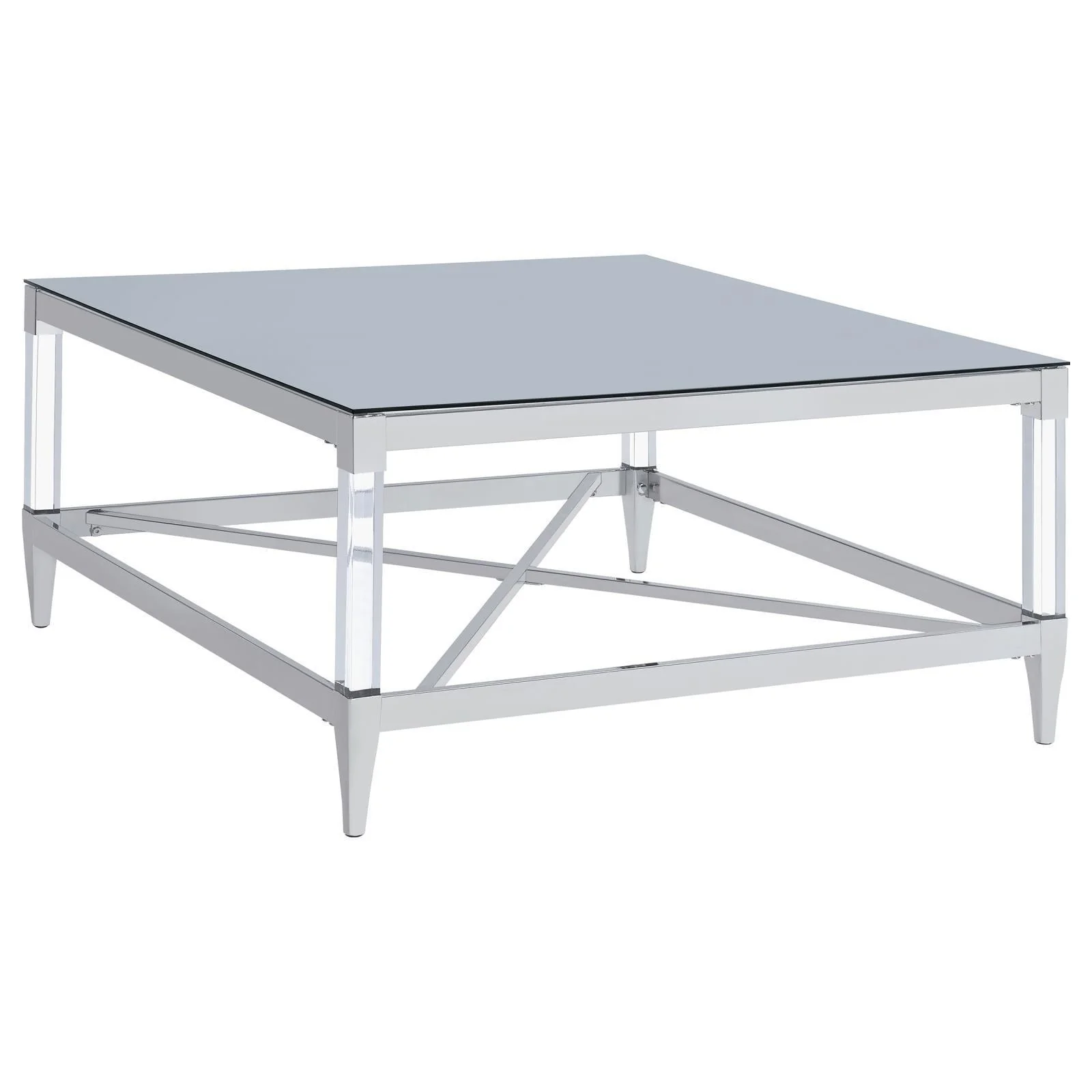 Lindley Square Coffee Table With Acrylic Legs Tempered Mirror Top Chrome - Image 1