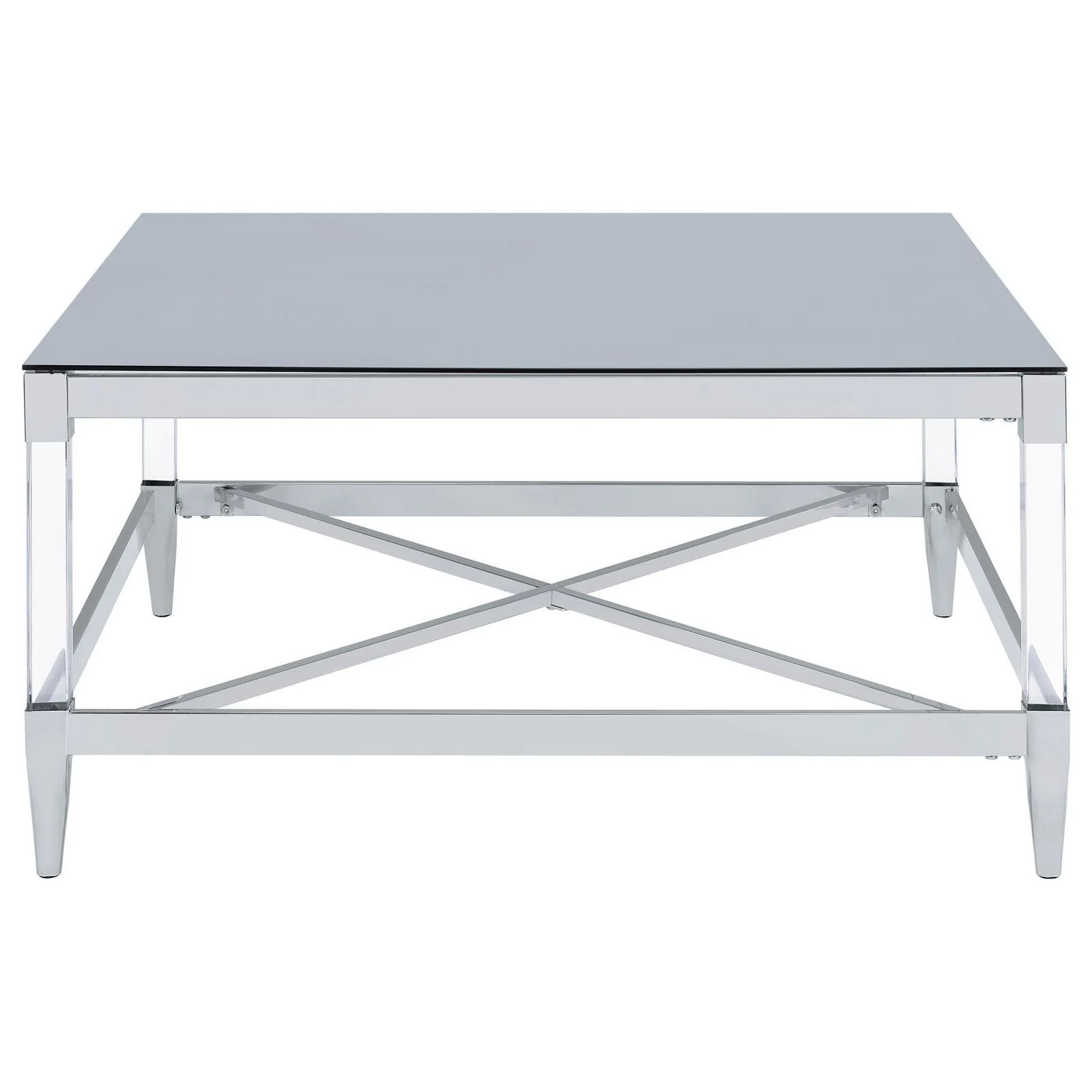 Lindley Square Coffee Table With Acrylic Legs Tempered Mirror Top Chrome - Image 3