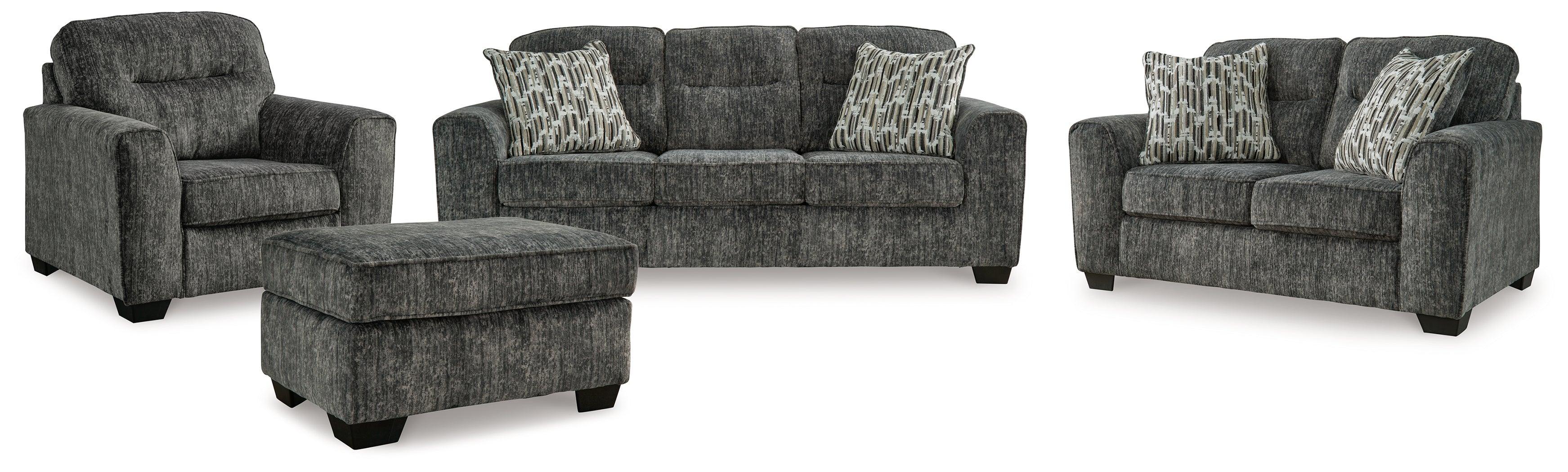 Lonoke Gunmetal Sofa Loveseat Chair And Ottoman - Image 2