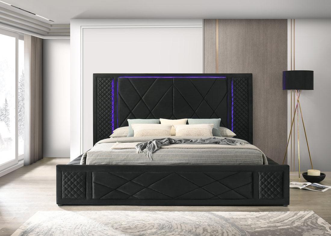 Lorenzo Black Upholstered LED Platform King Bed - Image 1
