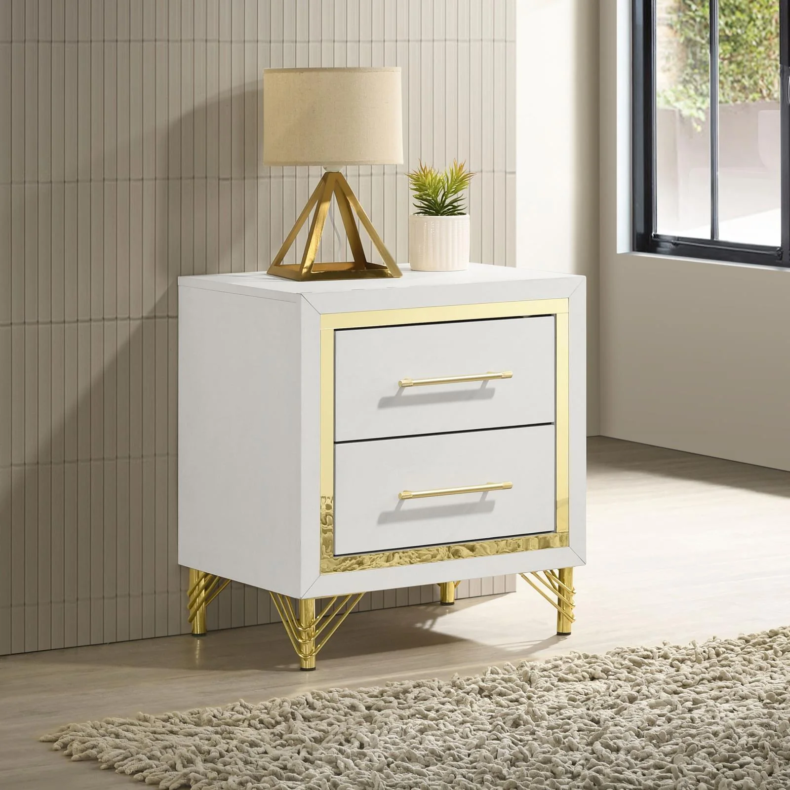Lucia 2 Drawer Nightstand Bedide Table White - Image 2