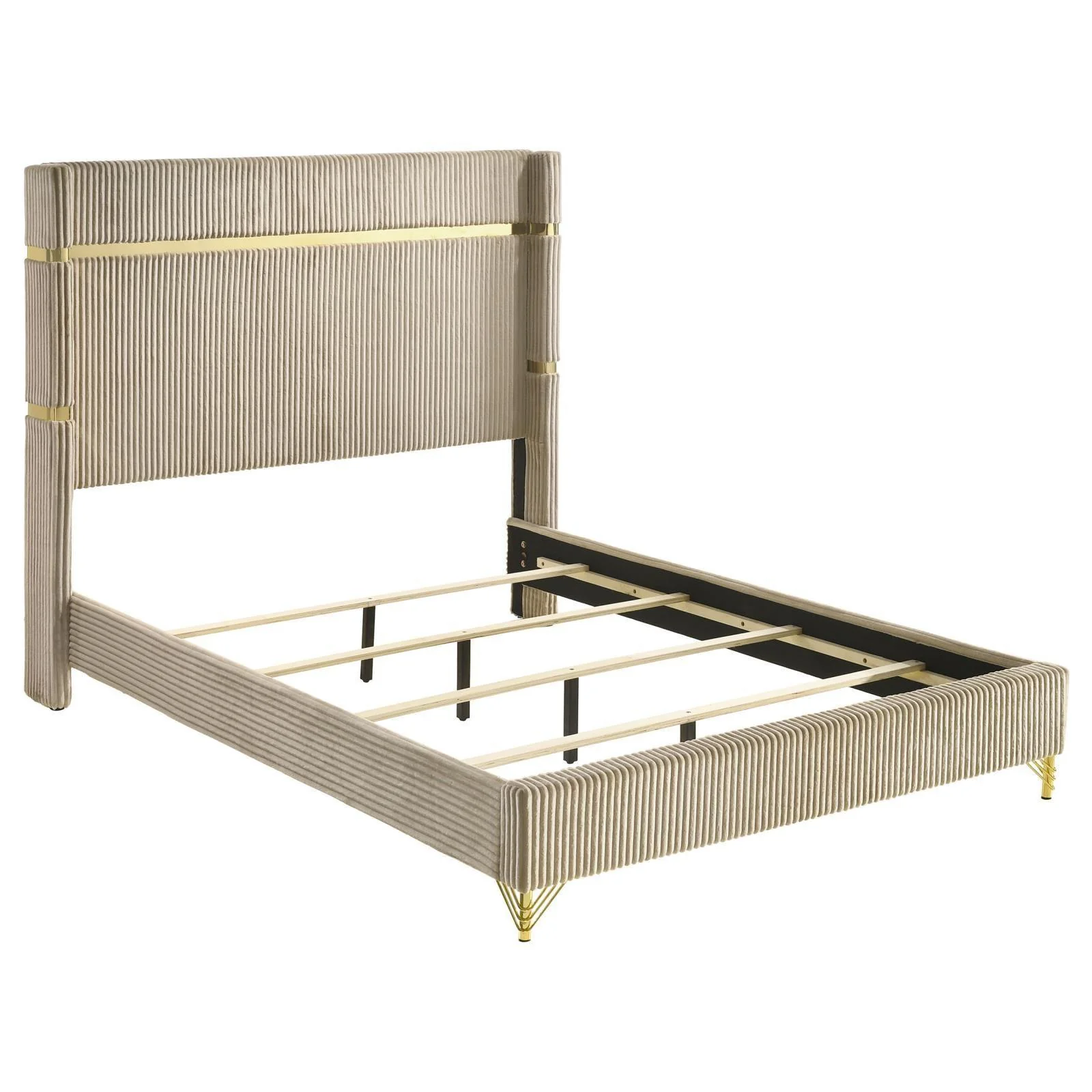 Lucia Upholstered King Wingback Panel Bed Beige - Image 3