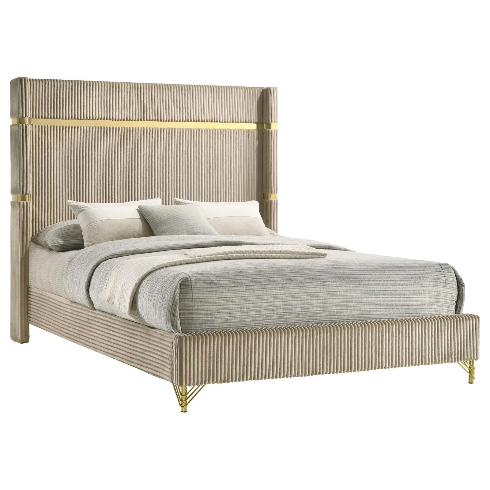 Lucia Upholstered King Wingback Panel Bed Beige - Image 2