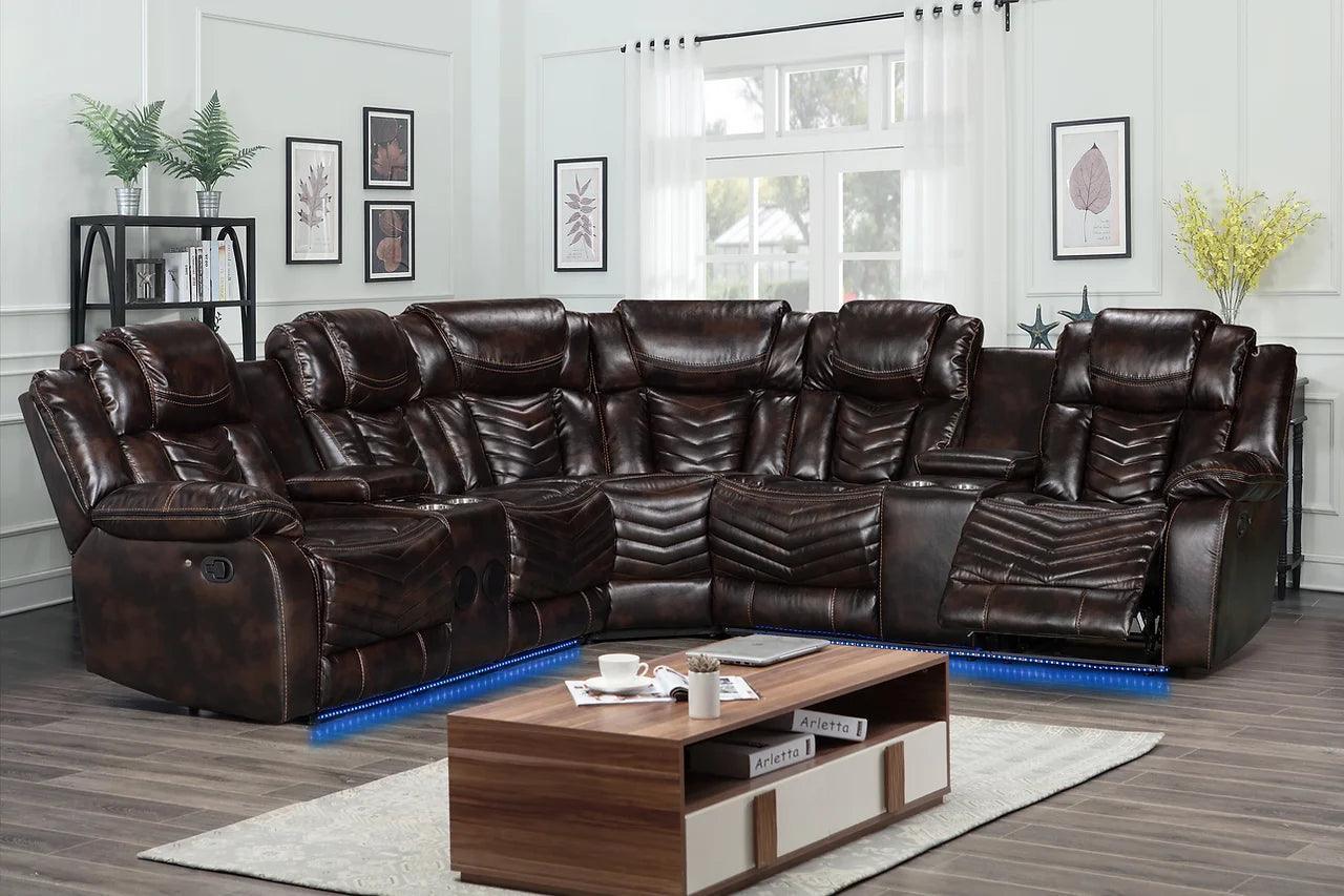 Lucky Charm Brown Power Reclining Sectional - Image 1