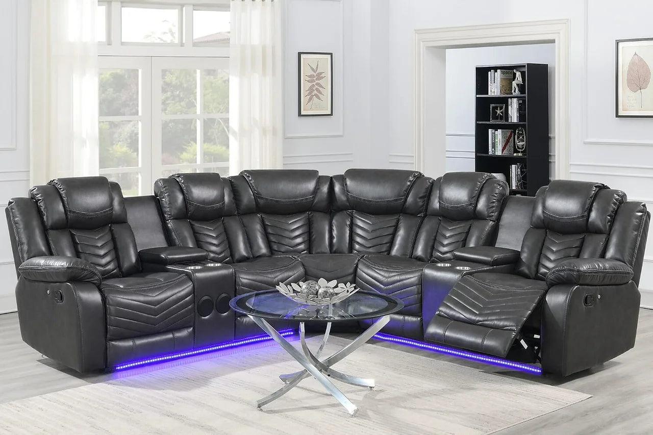 Lucky Charm Gray Faux Leather Upholstered Sectional - Image 1