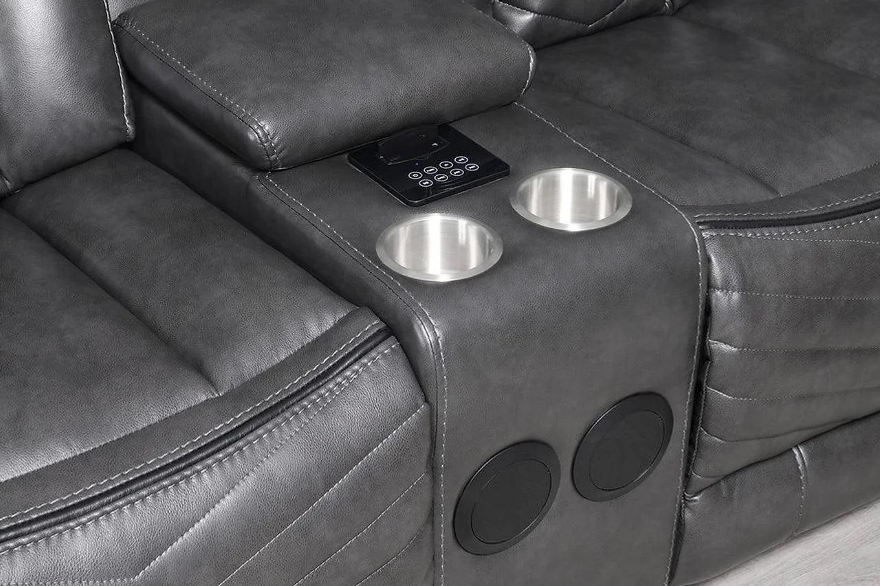 Lucky Charm Gray Faux Leather Upholstered Sectional - Image 3
