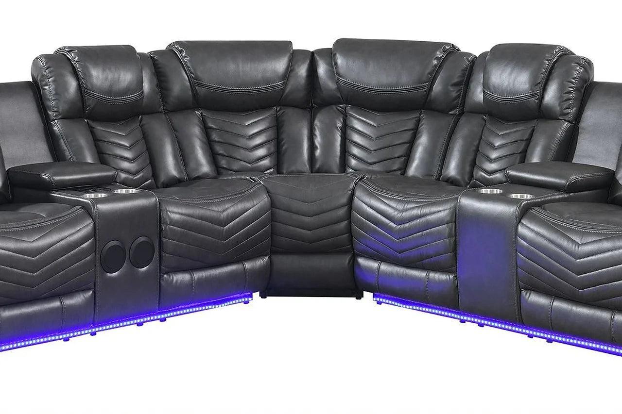 Lucky Charm Gray Faux Leather Upholstered Sectional - Image 2