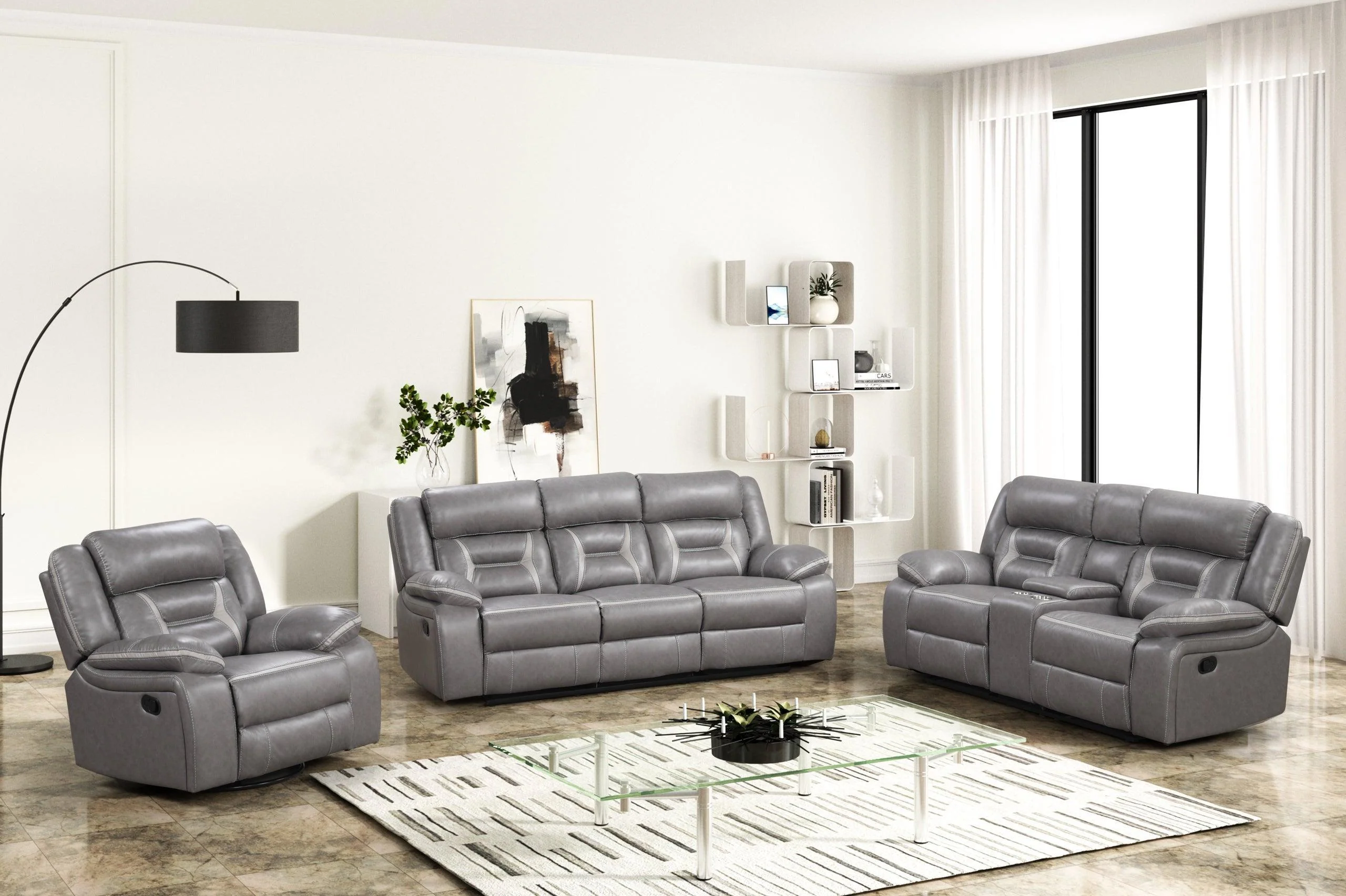 Luka Light Gray Oversized 3-Piece Reclining Set - Image 2