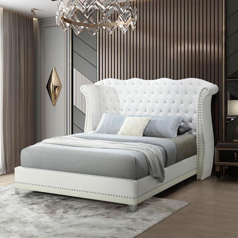 Luxor White Velvet Upholstered Tufted Platform King Bed - Image 1
