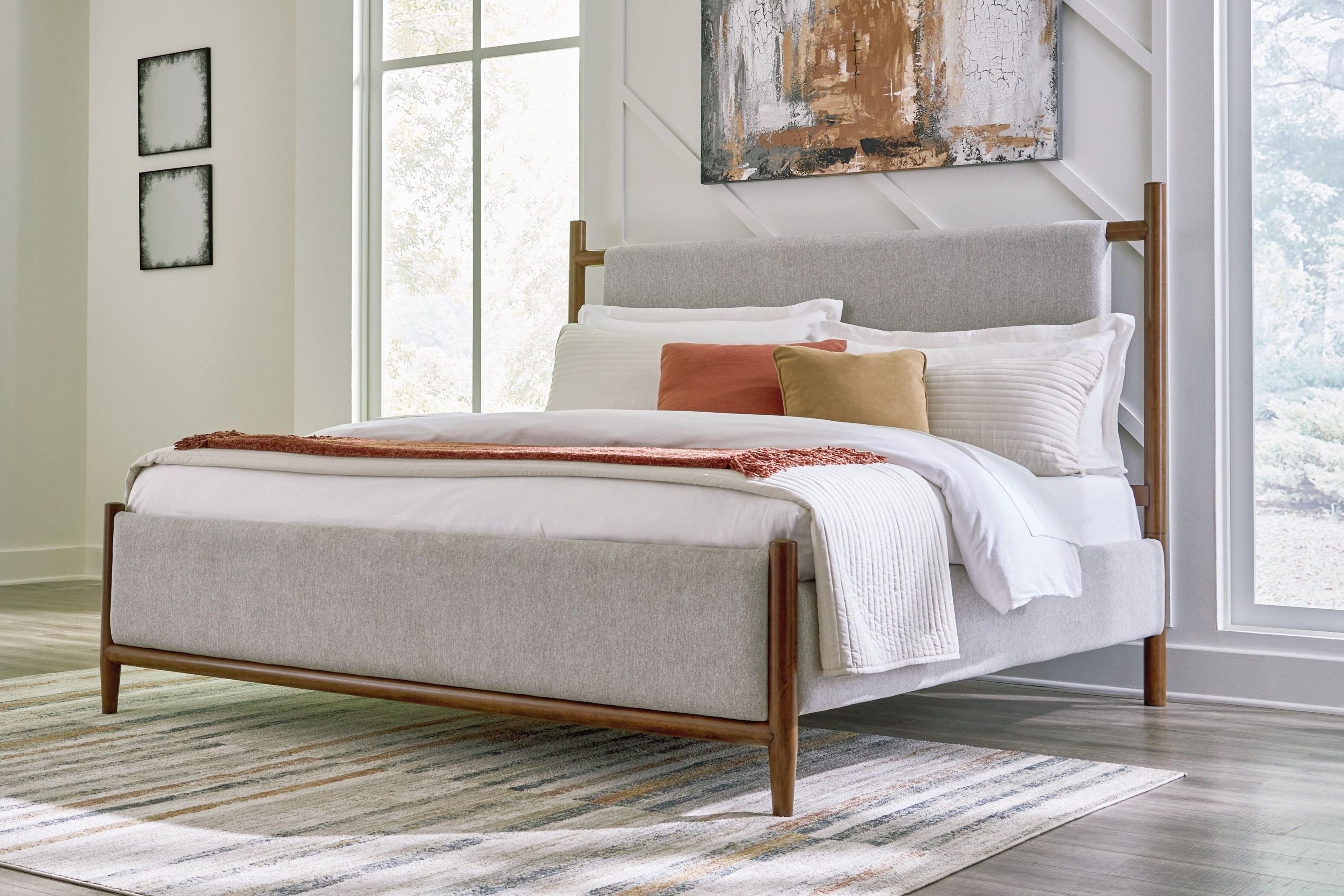 Lyncott Brown Upholstered 4-Piece Panel Bedroom Set - Image 3