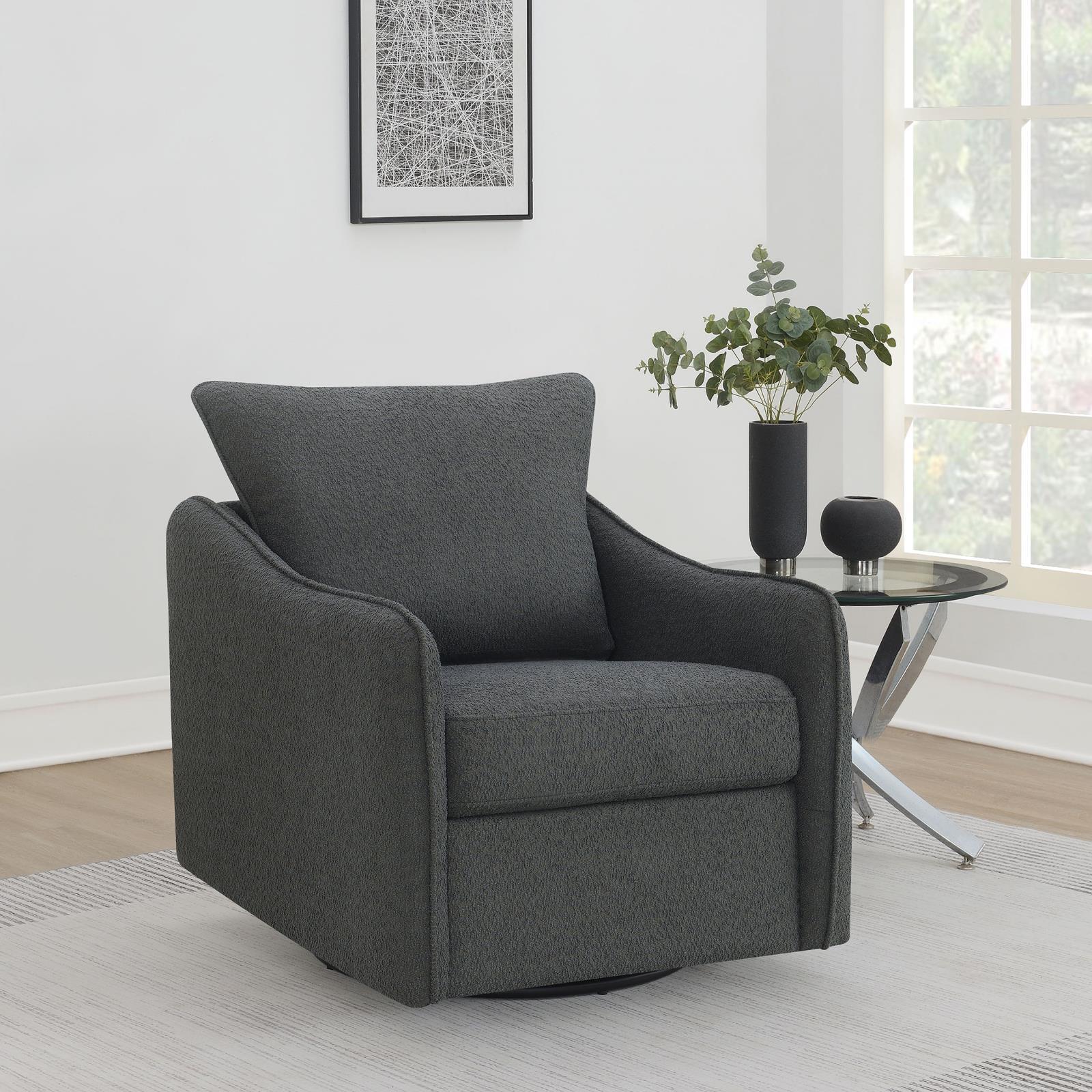 Madia Boucle Upholstered Swivel Glider Chair Charcoal Grey - Image 2