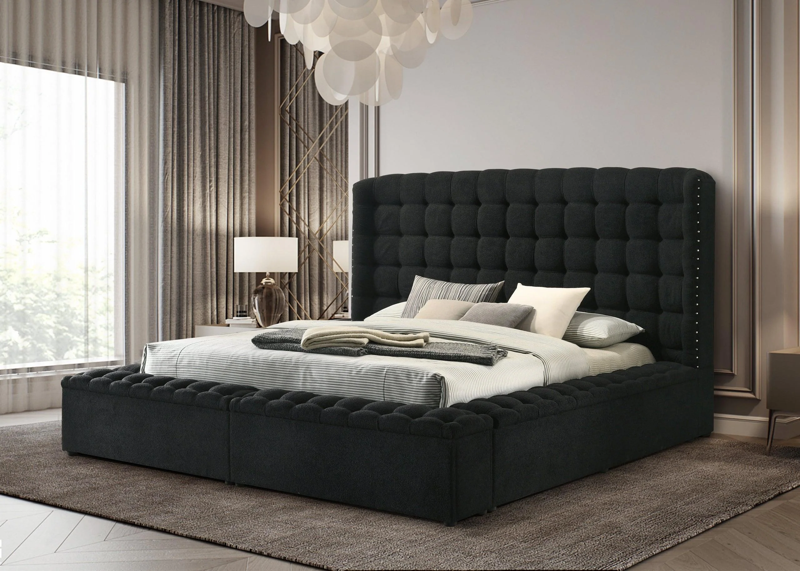 Madonna Black Storage Upholstered Queen Bed - Image 3