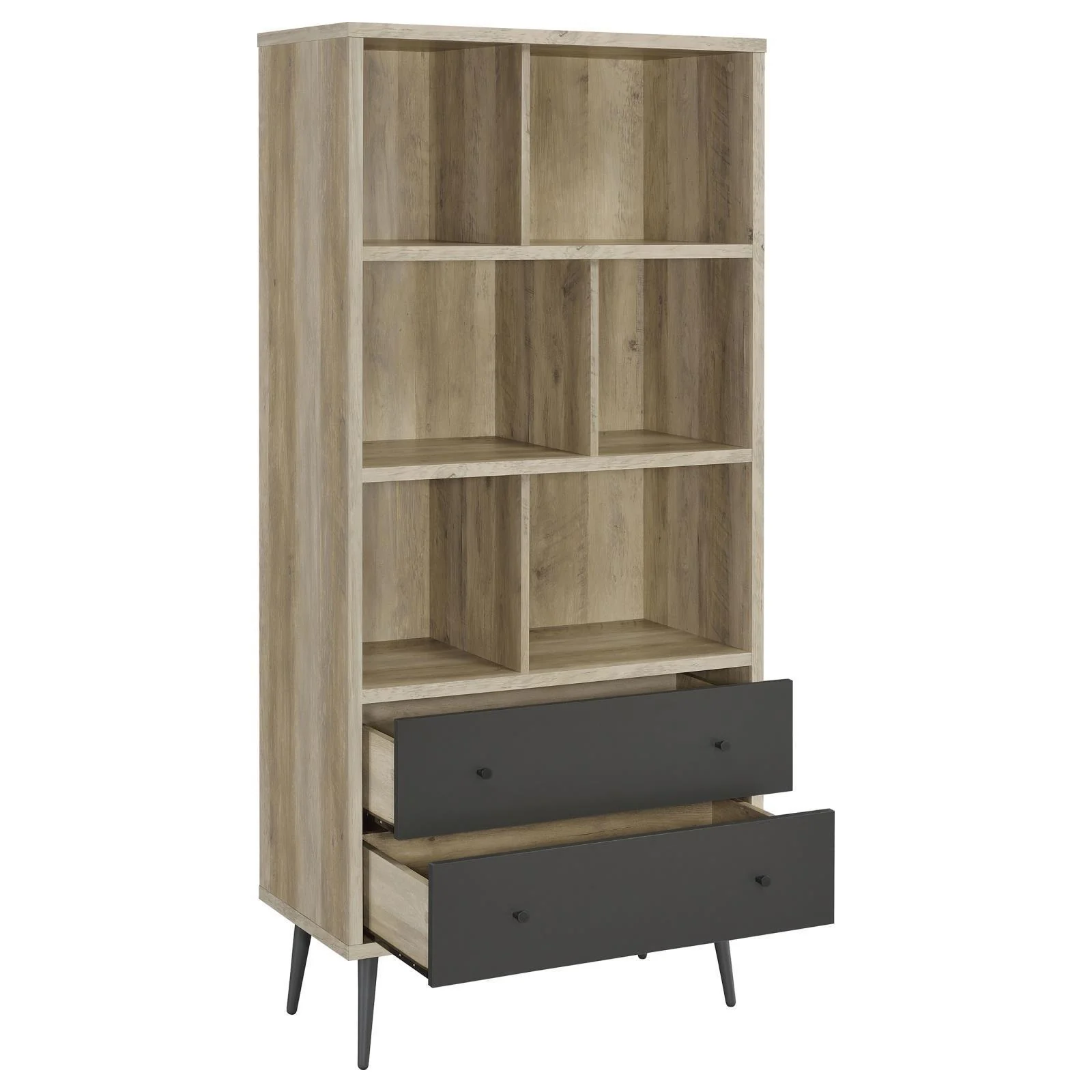 Maeve 3 Shelf Wood Bookcase With Drawers Antique Pine Grey - Image 3