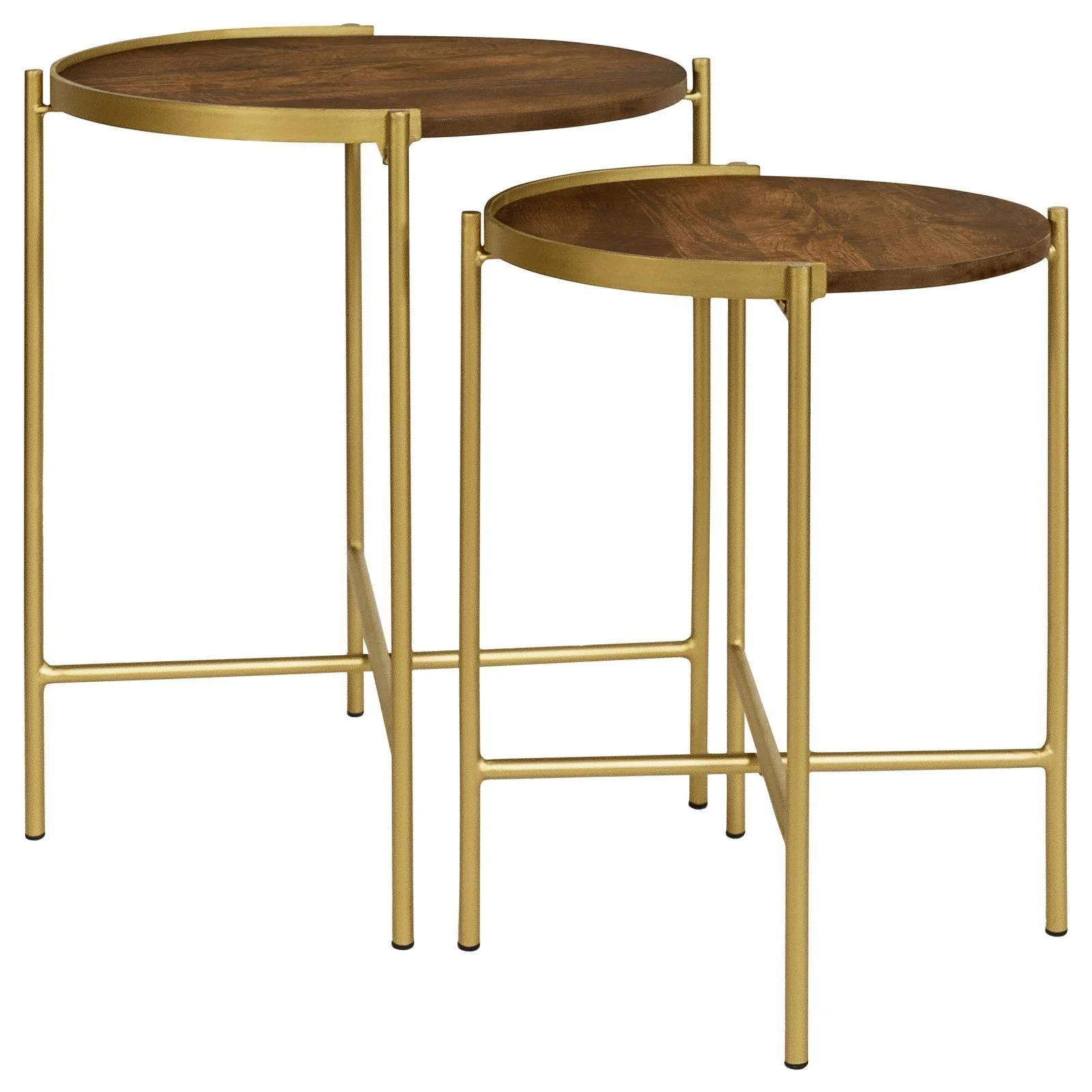 Malka 2-Piece Round Nesting Table Dark Brown Gold - Image 1