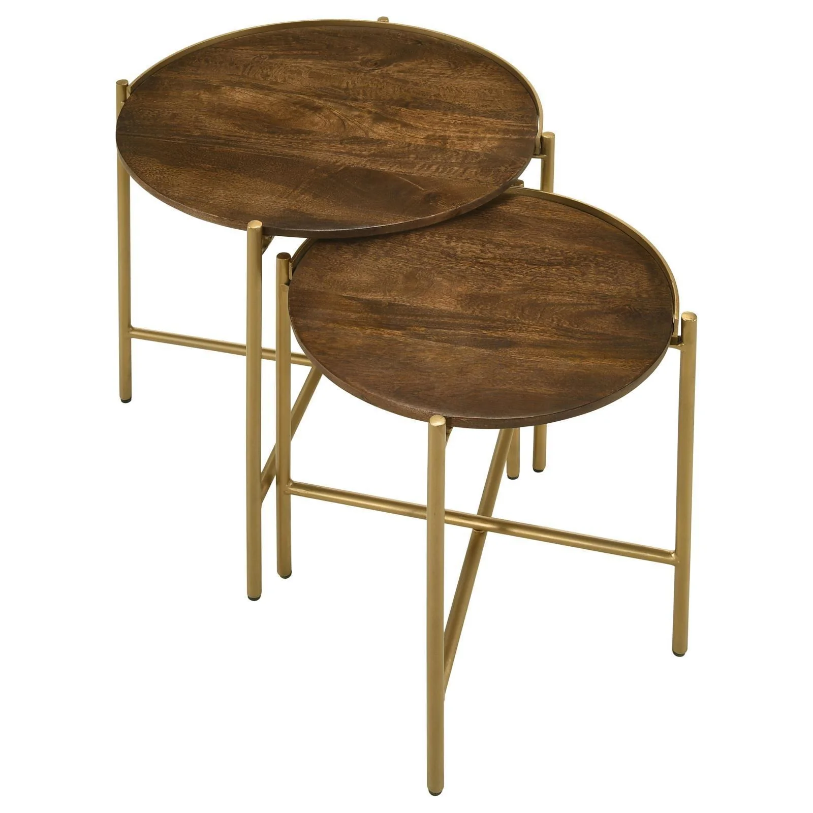 Malka 2-Piece Round Nesting Table Dark Brown Gold - Image 3