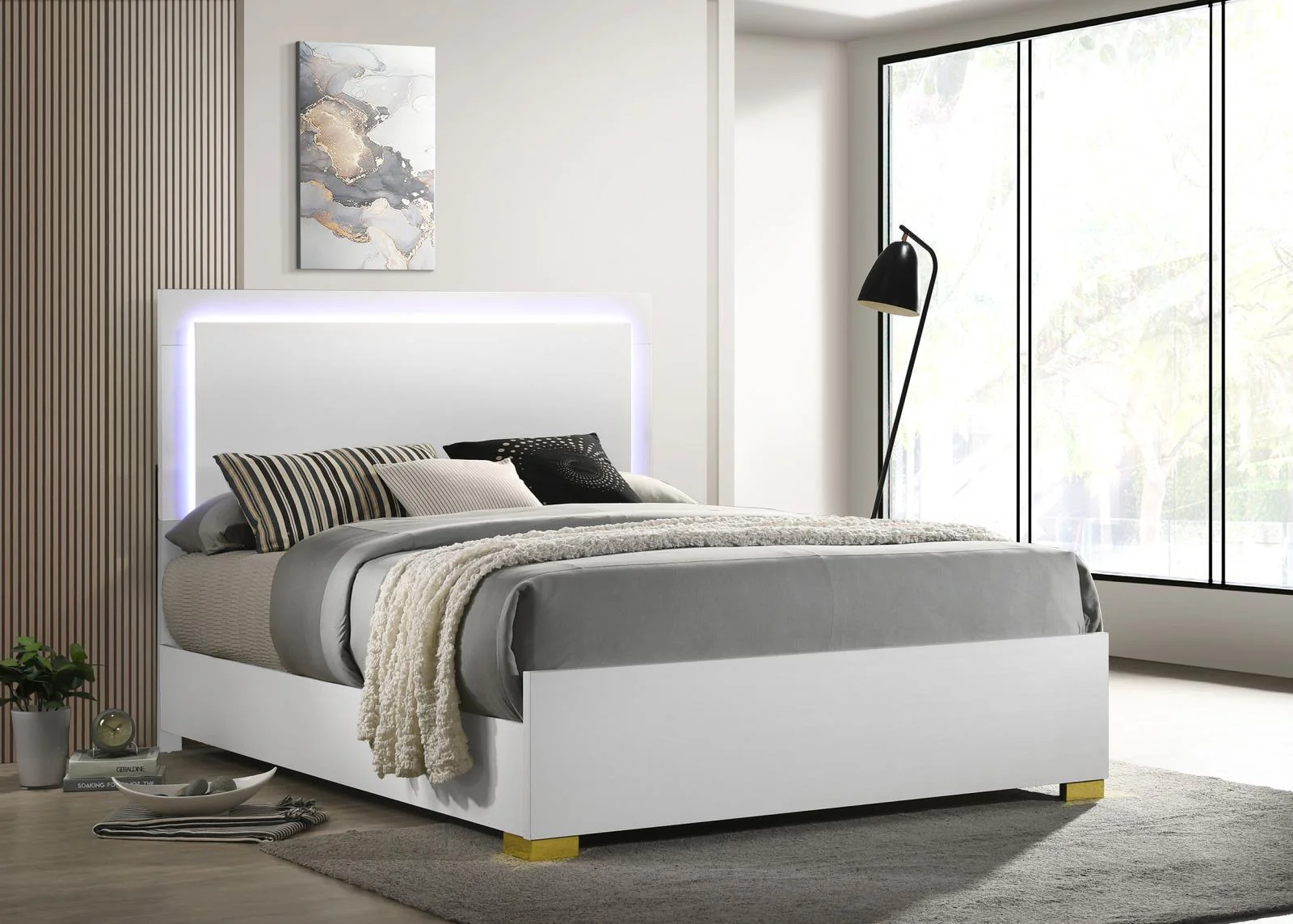 Marceline King Bed With LED Headboard White - Image 1