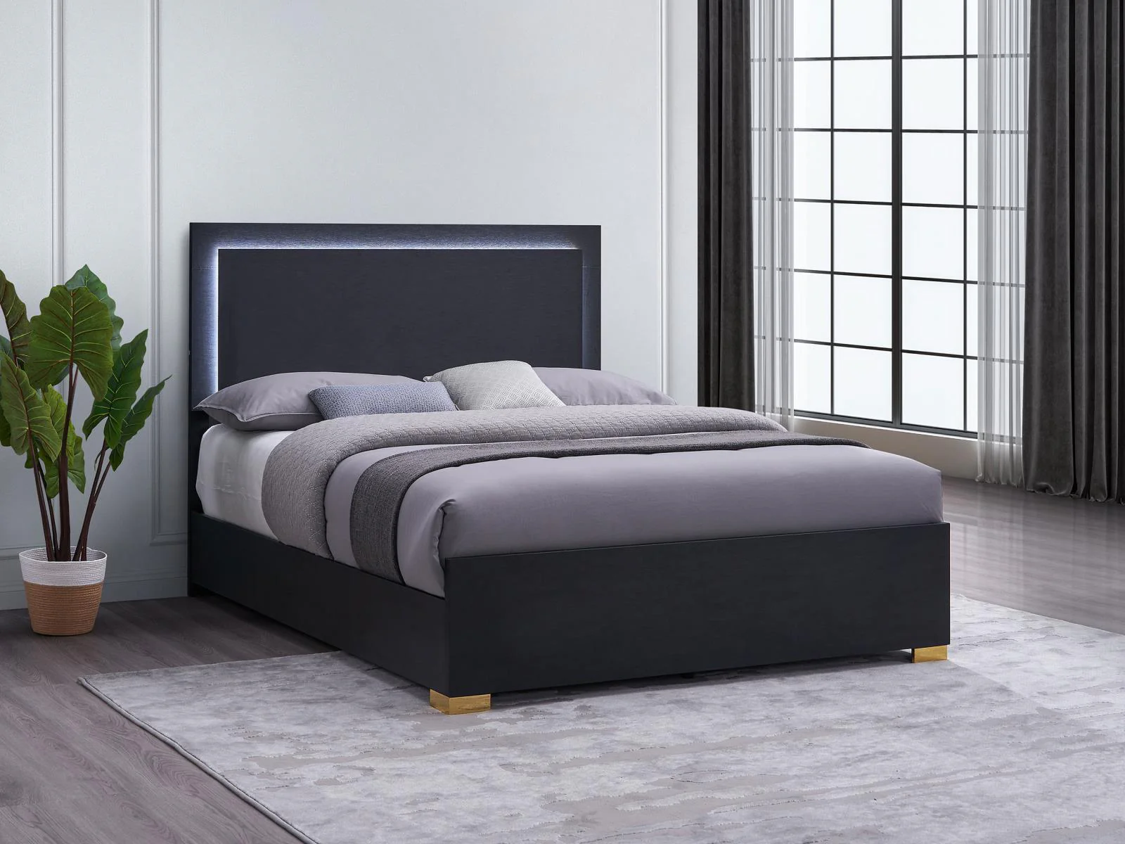 Marceline Queen Bed With LED Headboard Black - Image 1