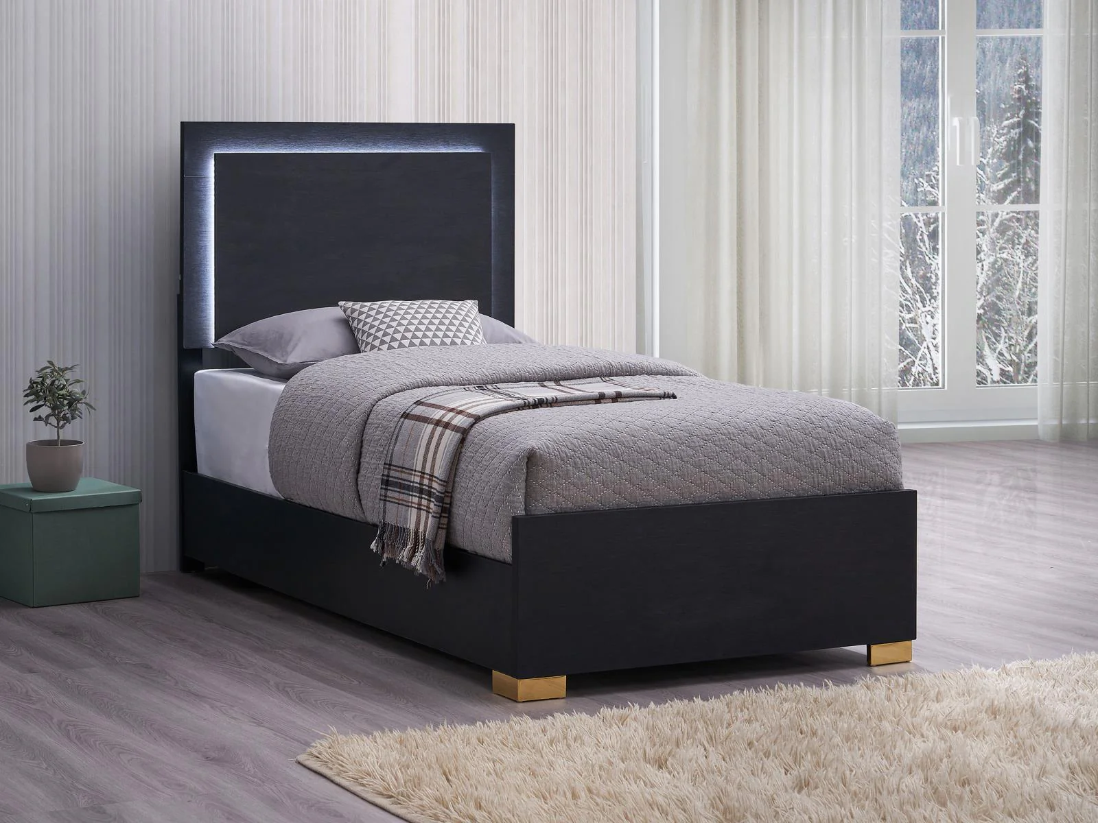 Marceline Twin Bed With LED Headboard Black - Image 1