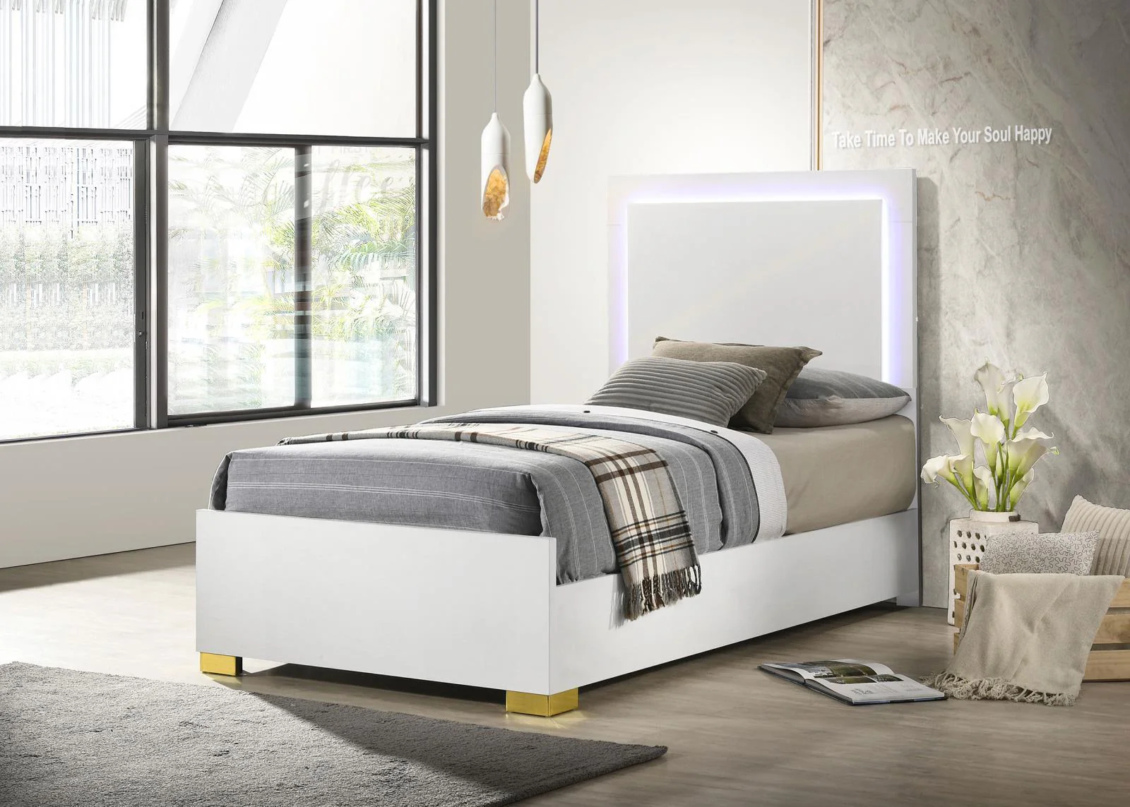 Marceline Twin Bed With LED Headboard White - Image 1
