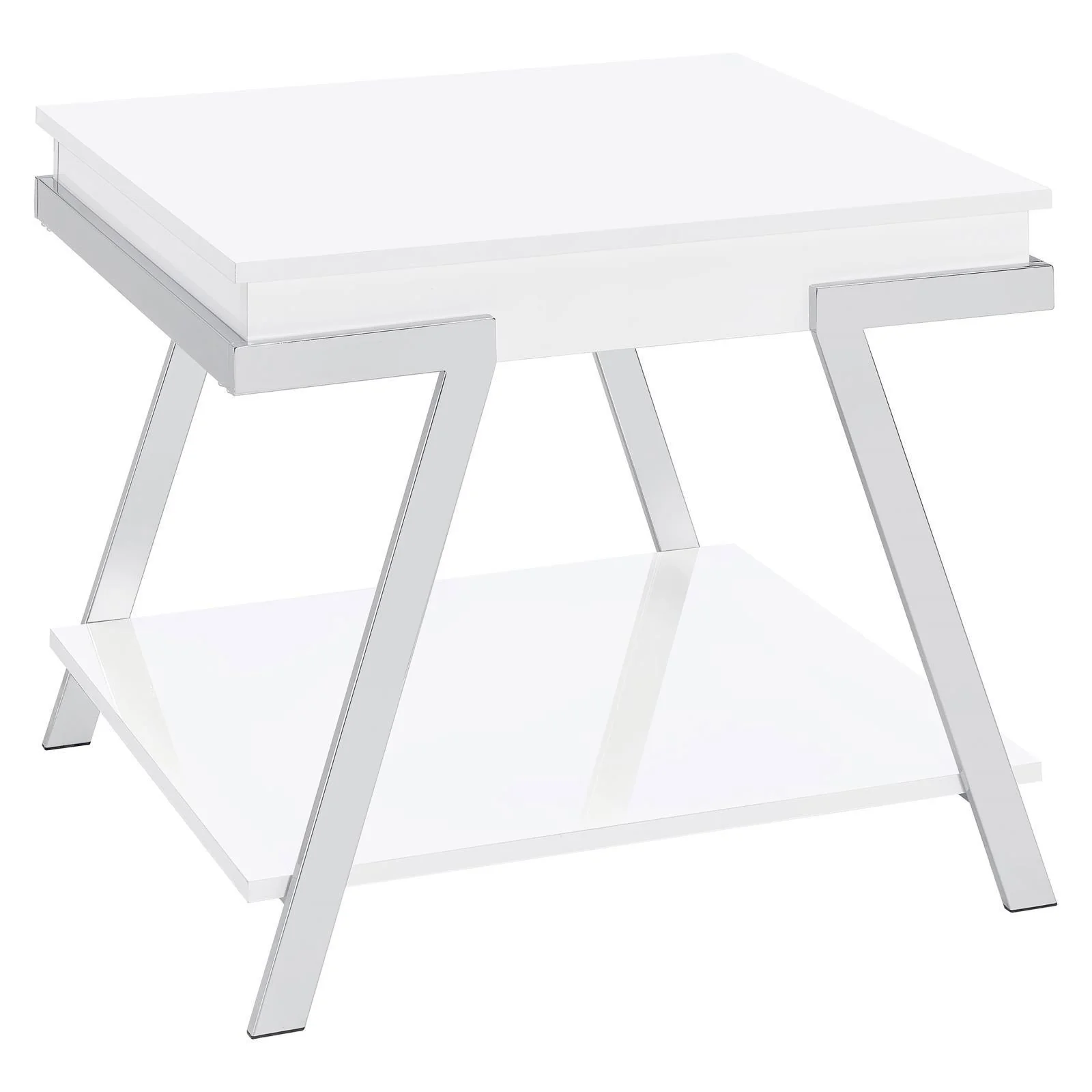 Marcia Wood Rectangular End Table White High Gloss Chrome - Image 1