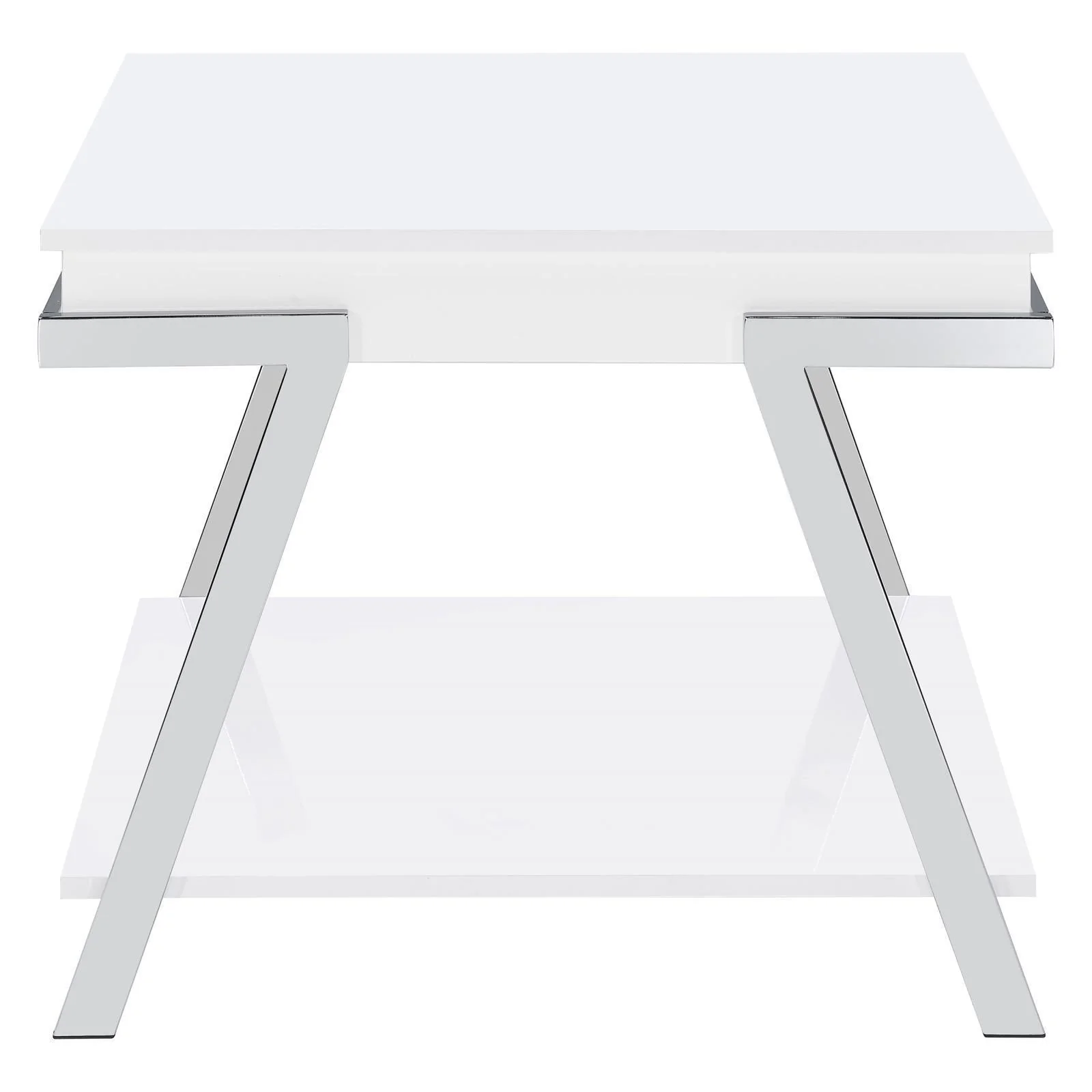 Marcia Wood Rectangular End Table White High Gloss Chrome - Image 3
