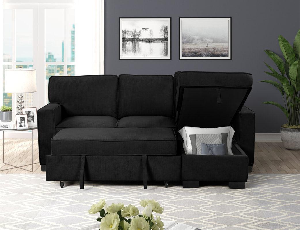 Marcos Black Sectional With Pull-Out Bed - Image 1