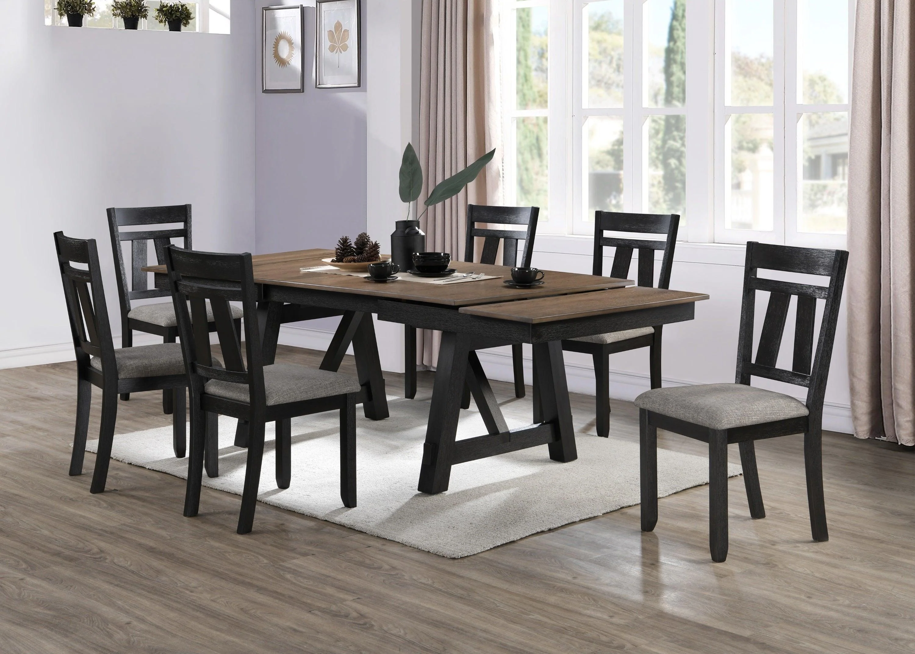 Maribelle Wheat Charcoal Fabric Upholstered Dining Room Set - Image 2