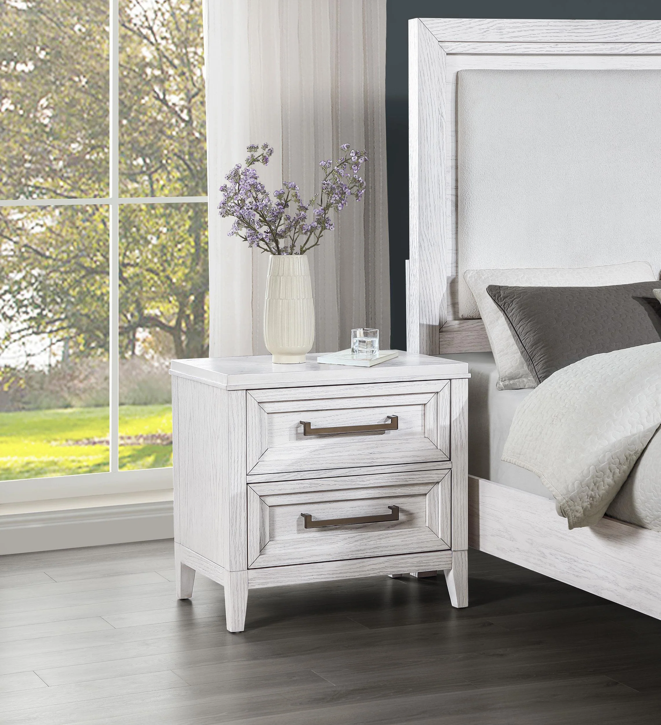 Marielle 2 Drawer Nightstand Bedide Table Distressed White - Image 2