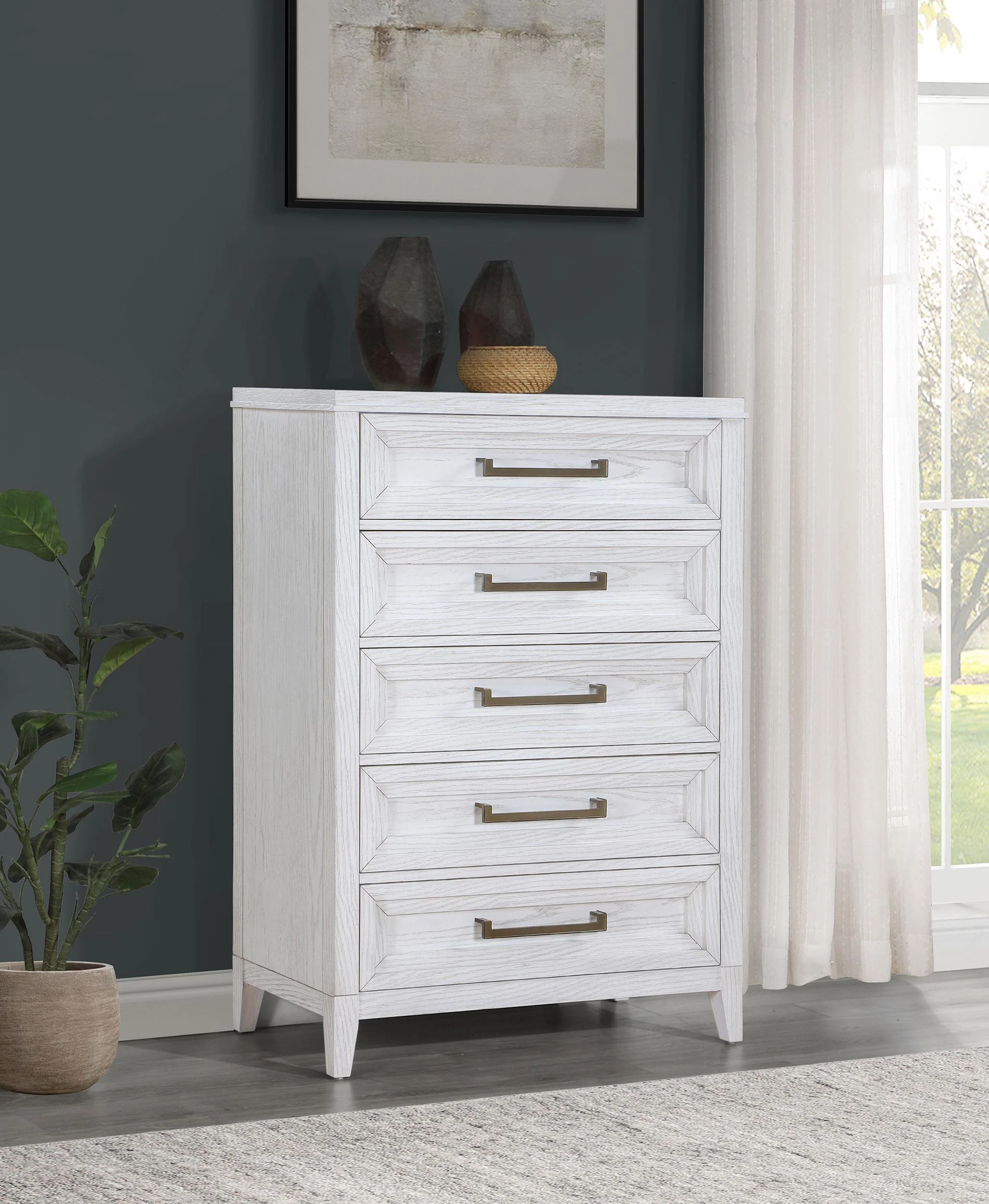 Marielle 5 Drawer Bedroom Chest Distressed White - Image 2