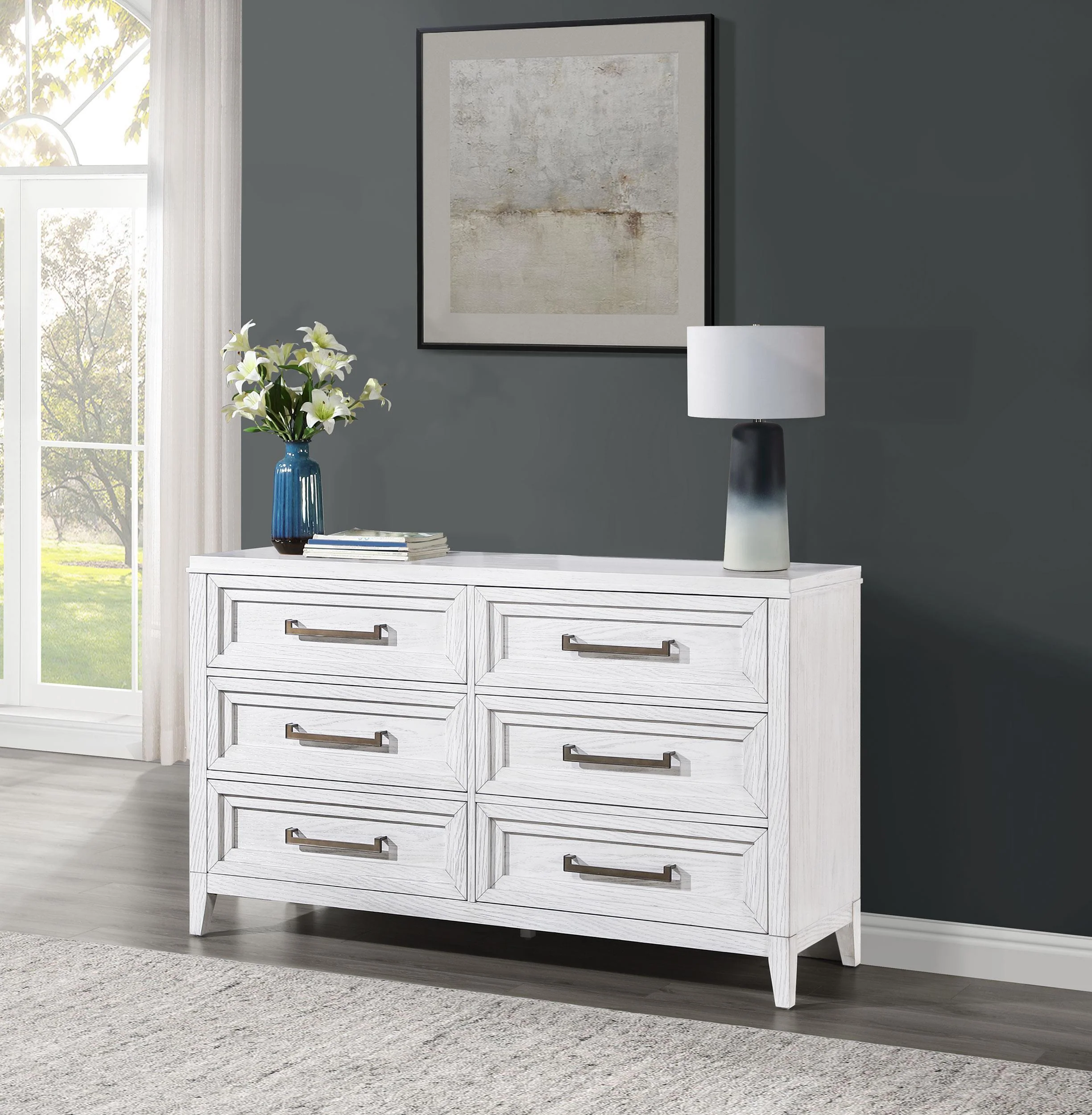 Marielle 6 Drawer Bedroom Dresser Distressed White - Image 2