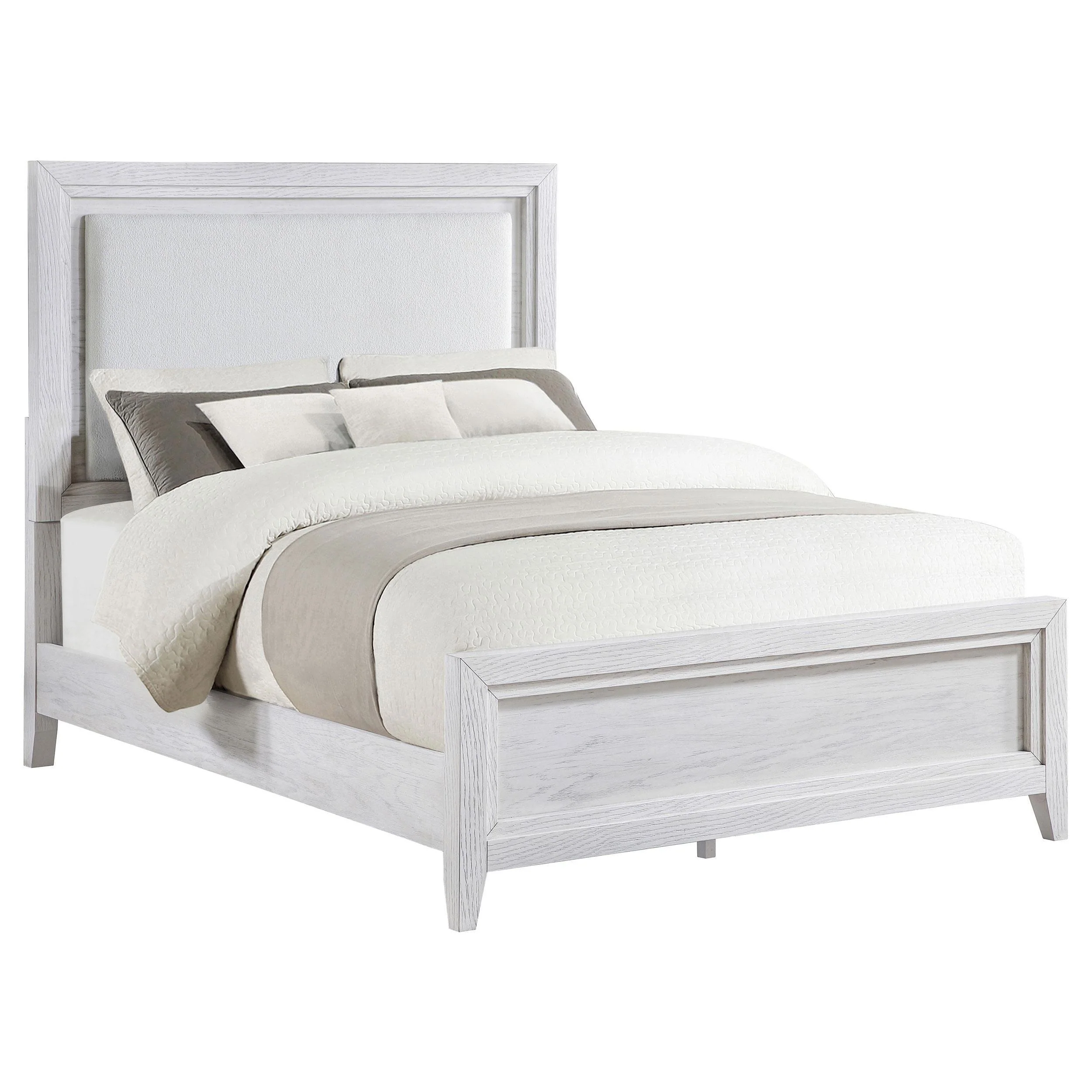 Marielle Queen Upholstered LED Panel Bed Distressed White - Image 3