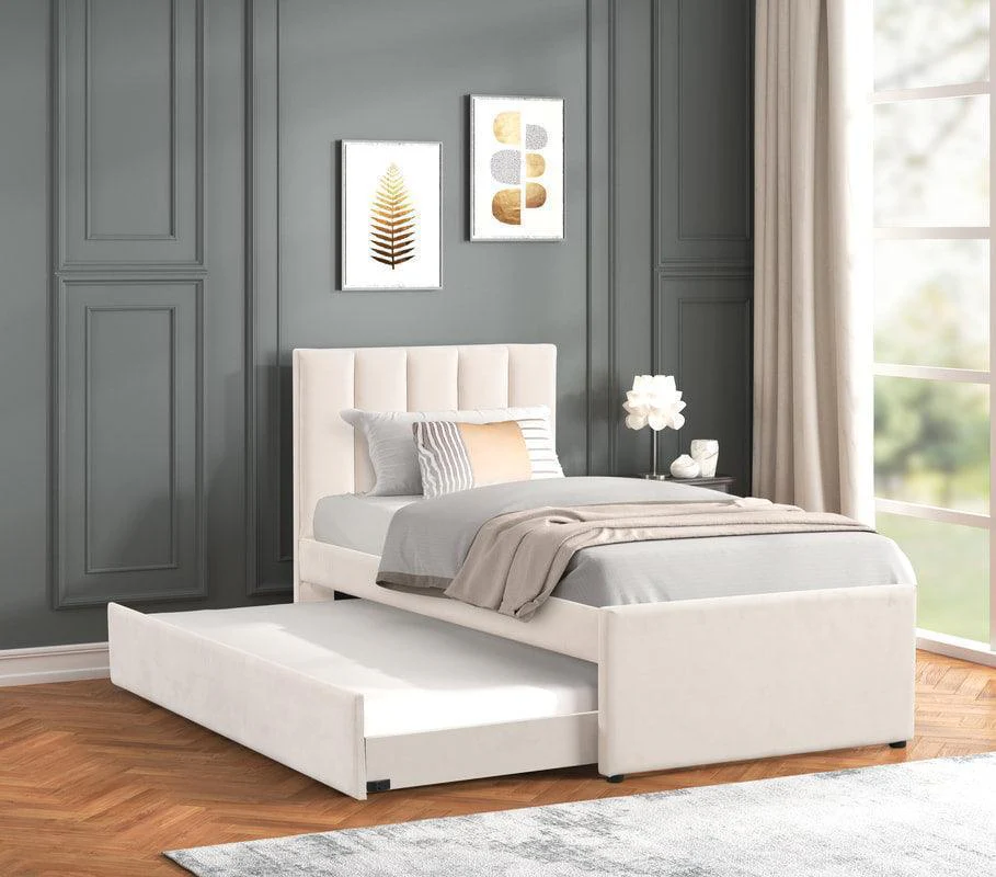 Maya Beige Twin Platform Bed w Trundle - Image 1