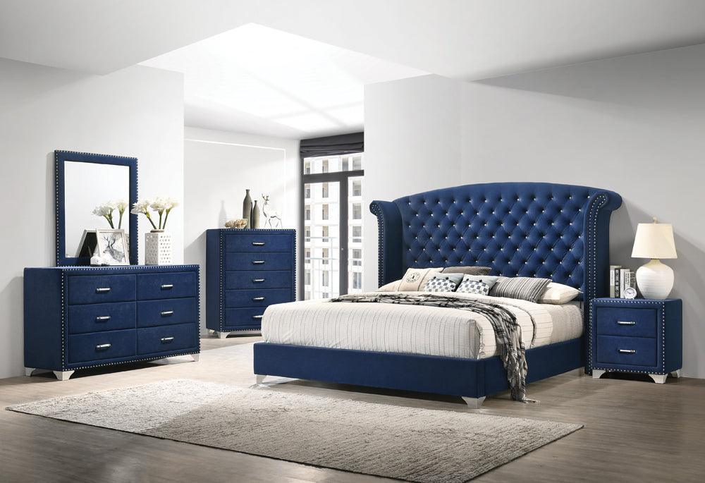 Melody Pacific Blue Wingback Upholstered Bedroom Set - Image 1