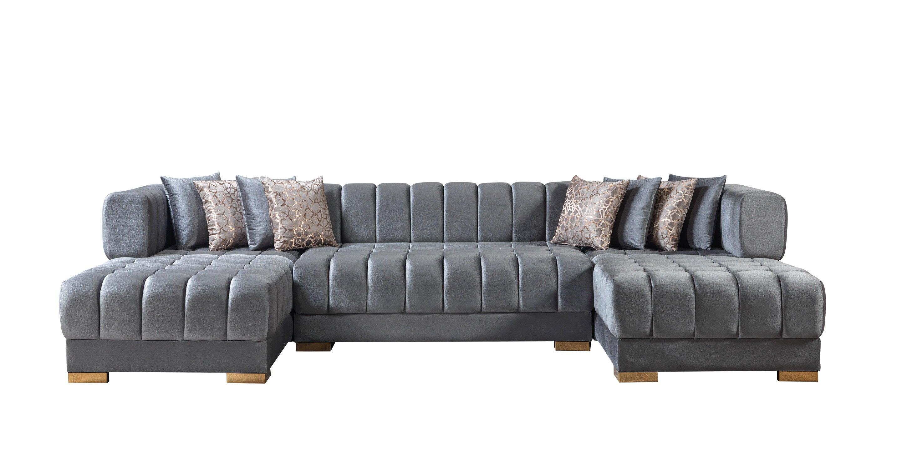 Mia Gray Velvet Double Chaise Sectional - Image 2