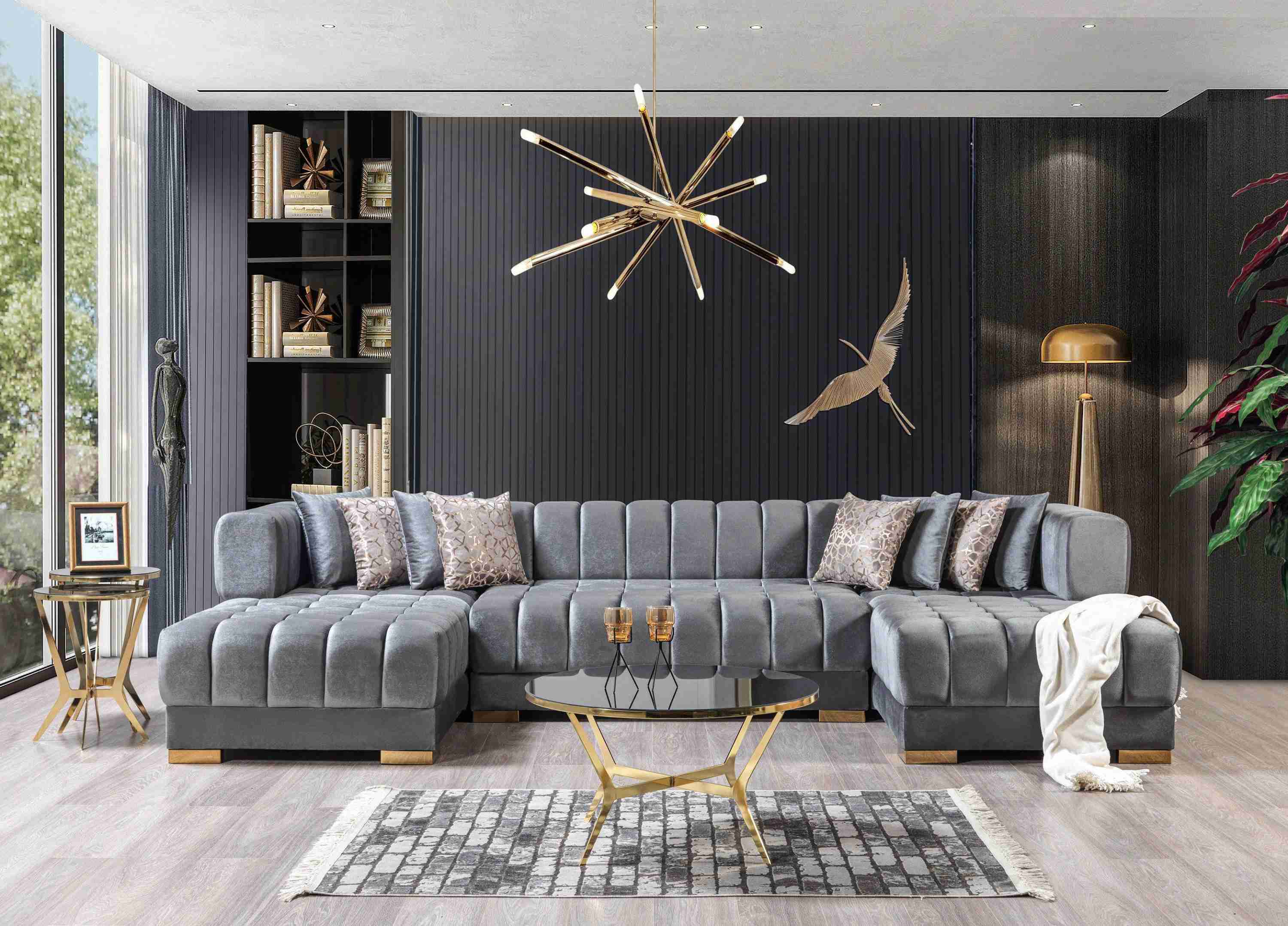 Mia Gray Velvet Double Chaise Sectional - Image 3