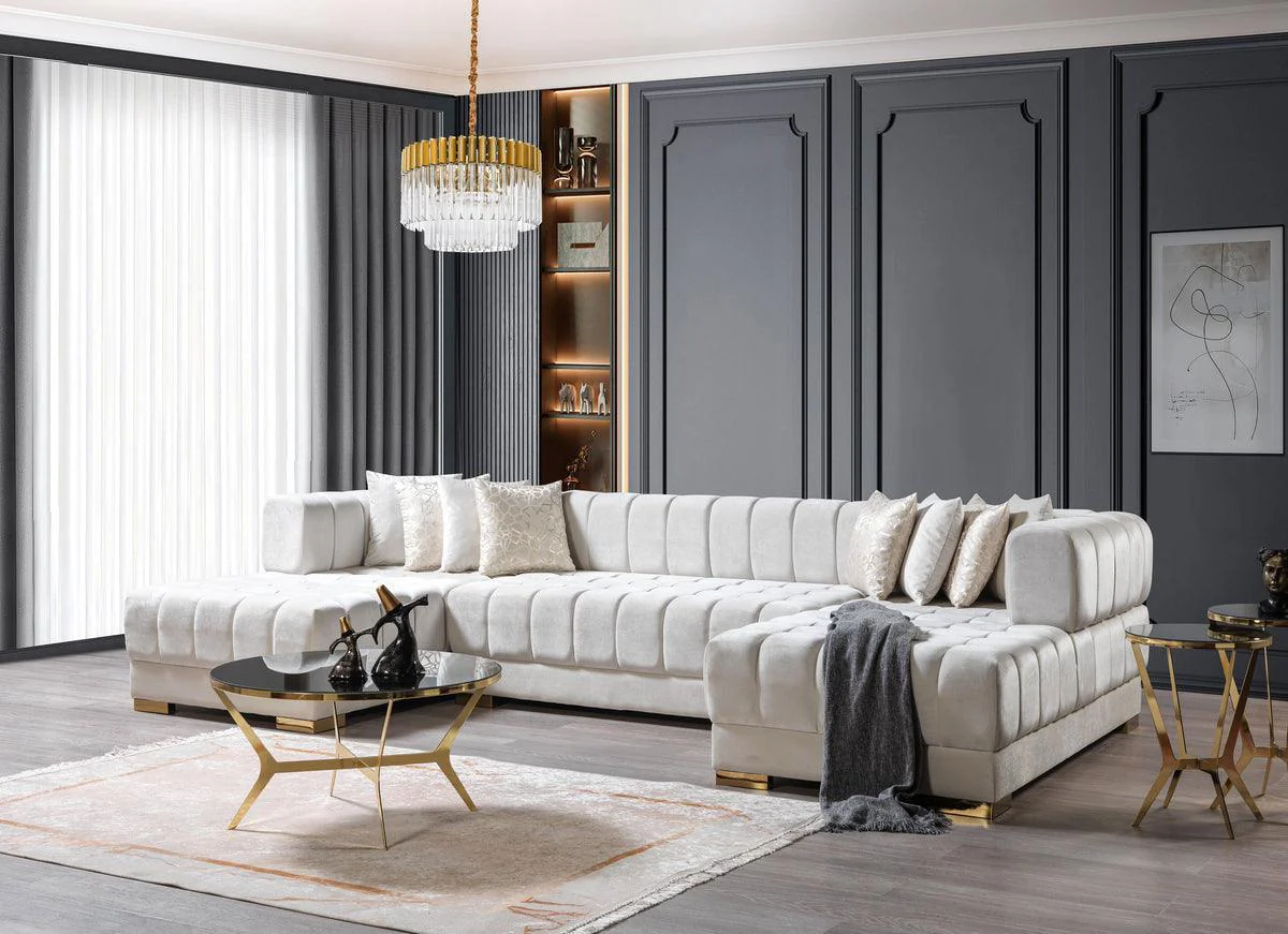 Mia Ivory Velvet Double Chaise Sectional - Image 1