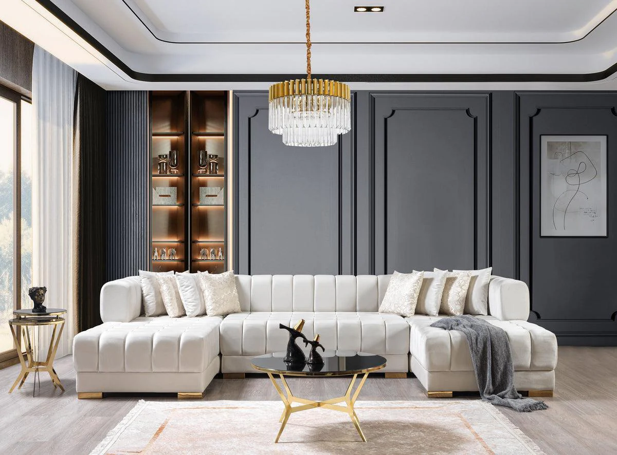 Mia Ivory Velvet Double Chaise Sectional - Image 2