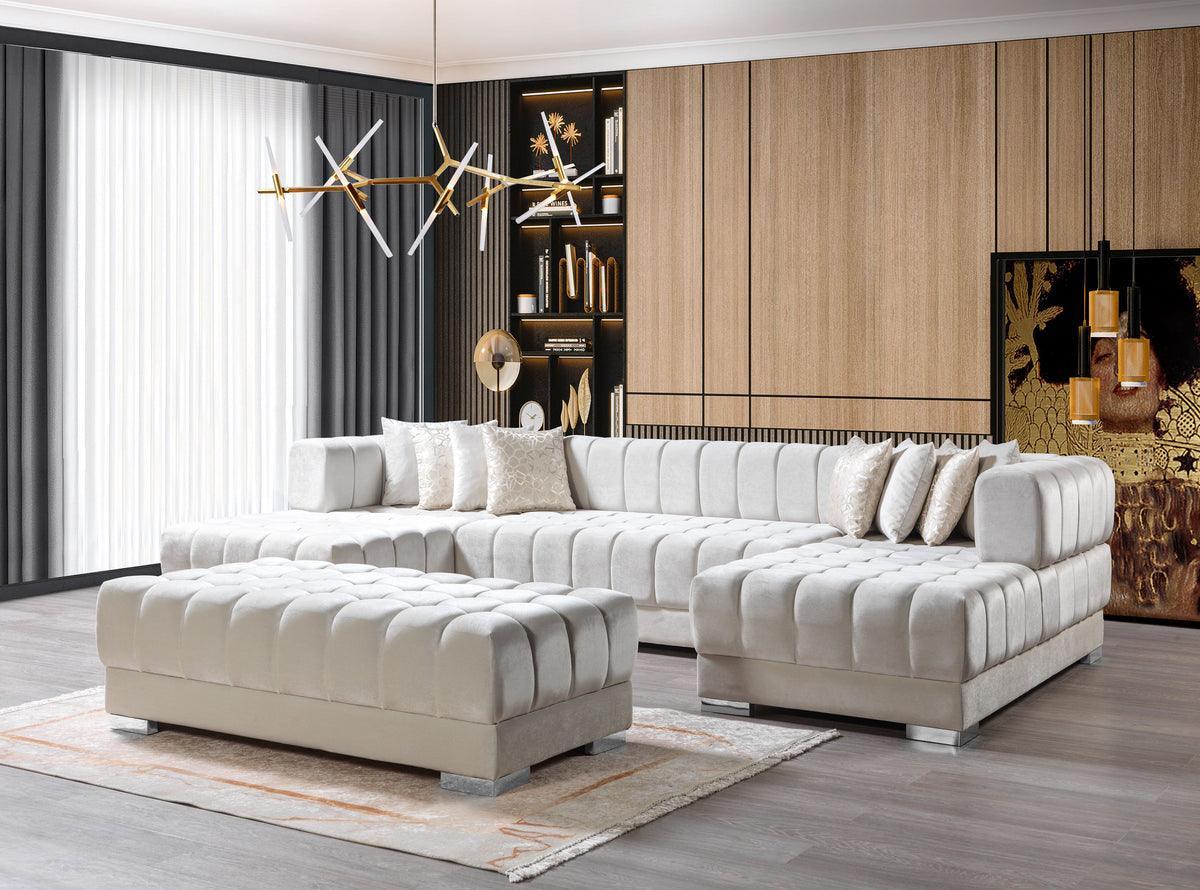Mia Ivory Velvet Double Chaise Sectional - Image 3