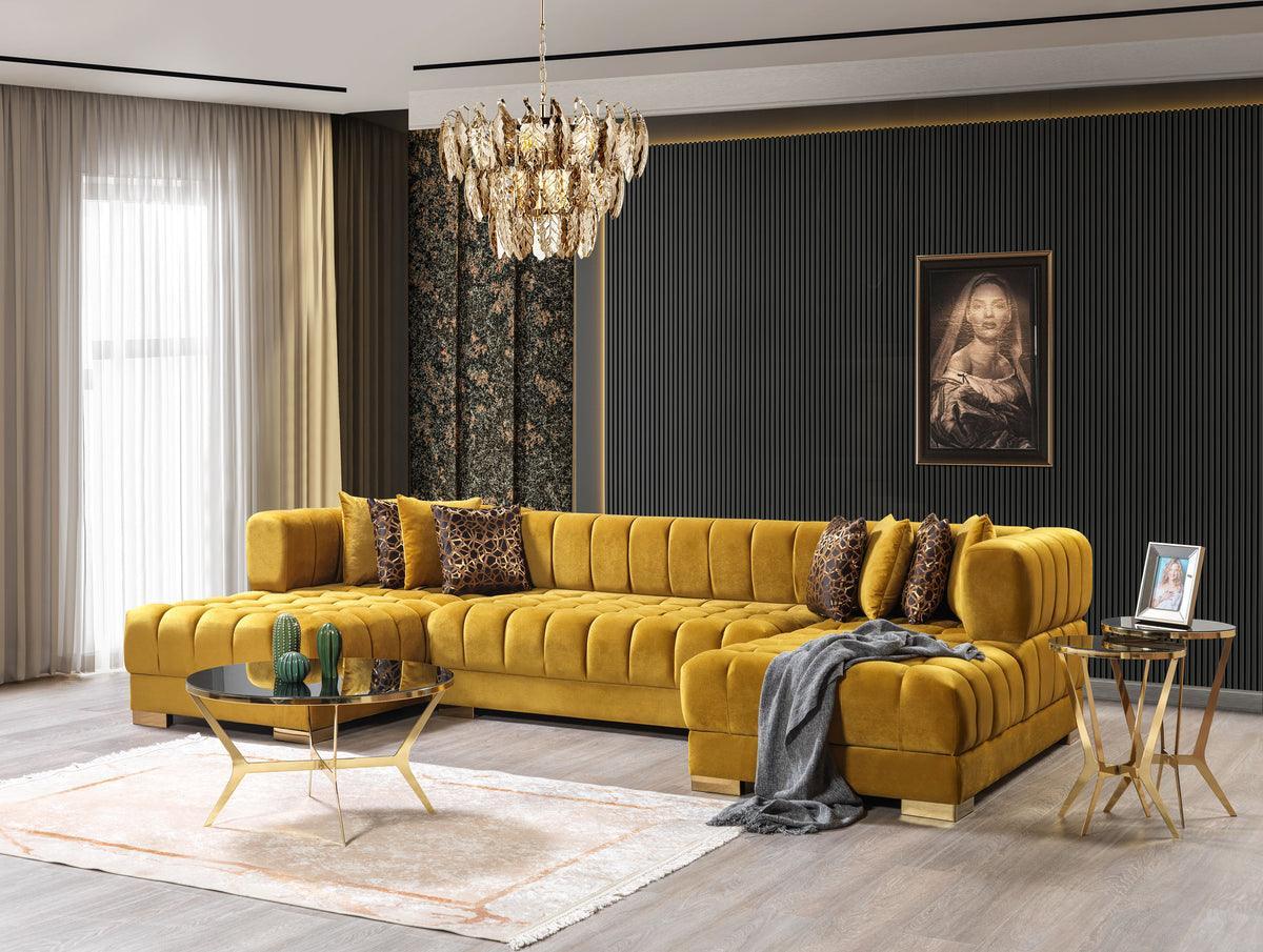 Mia Mustard Velvet Double Chaise Sectional - Image 1