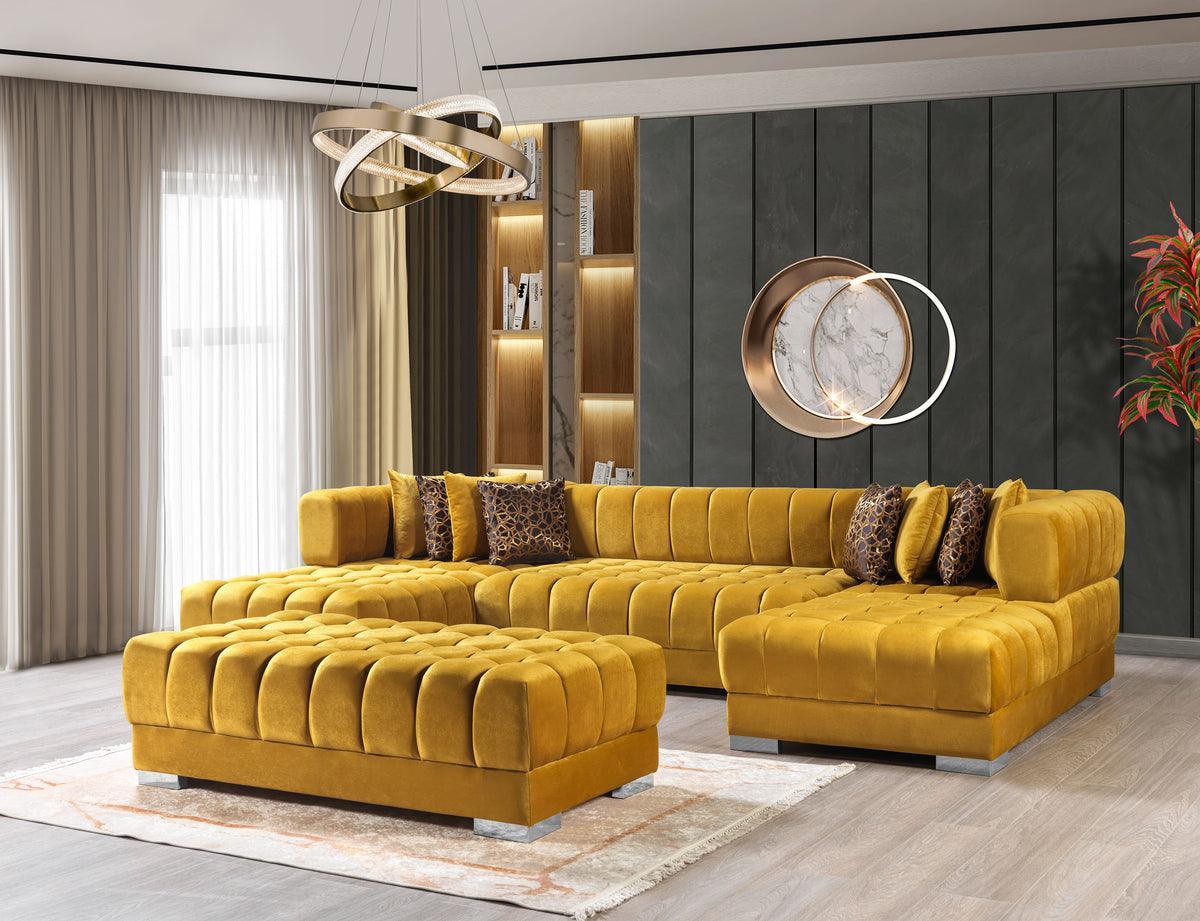 Mia Mustard Velvet Double Chaise Sectional - Image 2