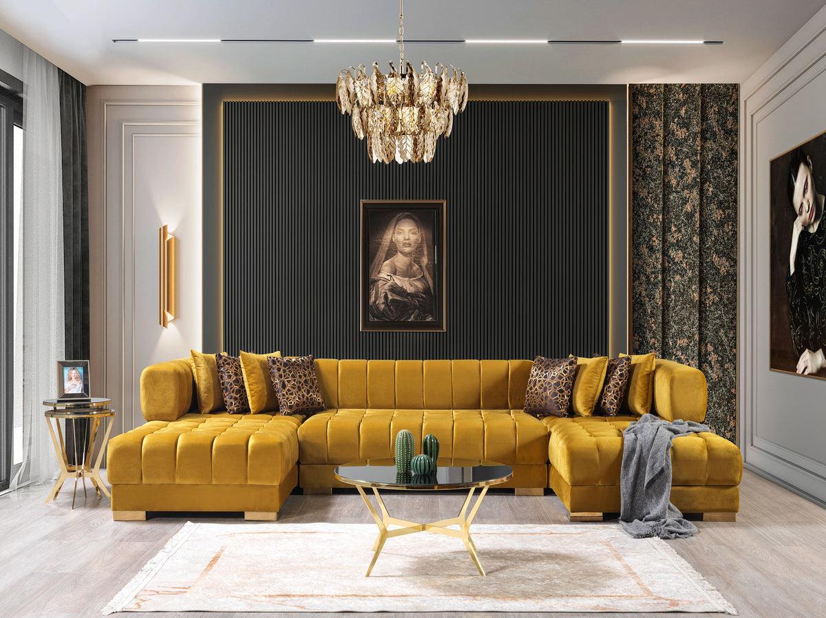 Mia Mustard Velvet Double Chaise Sectional - Image 3