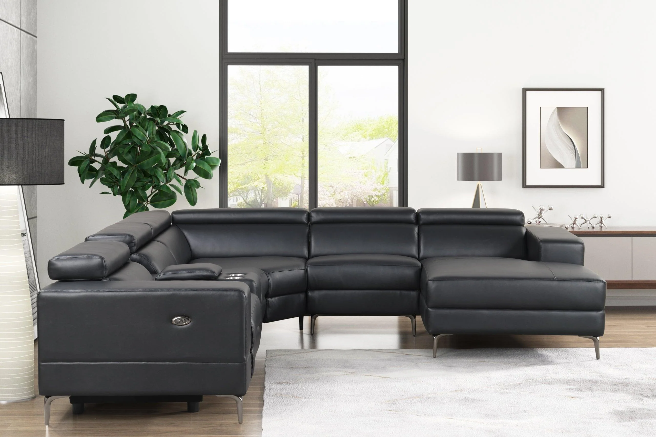 Milano Black Leather 6-Piece Power Reclining Sectional - Image 2