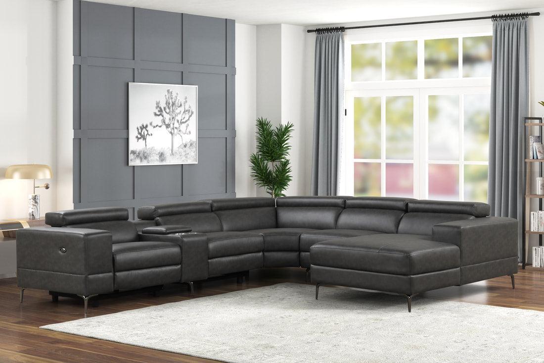 Milano Gray Leather 6-Piece Power Reclining Sectional - Image 1