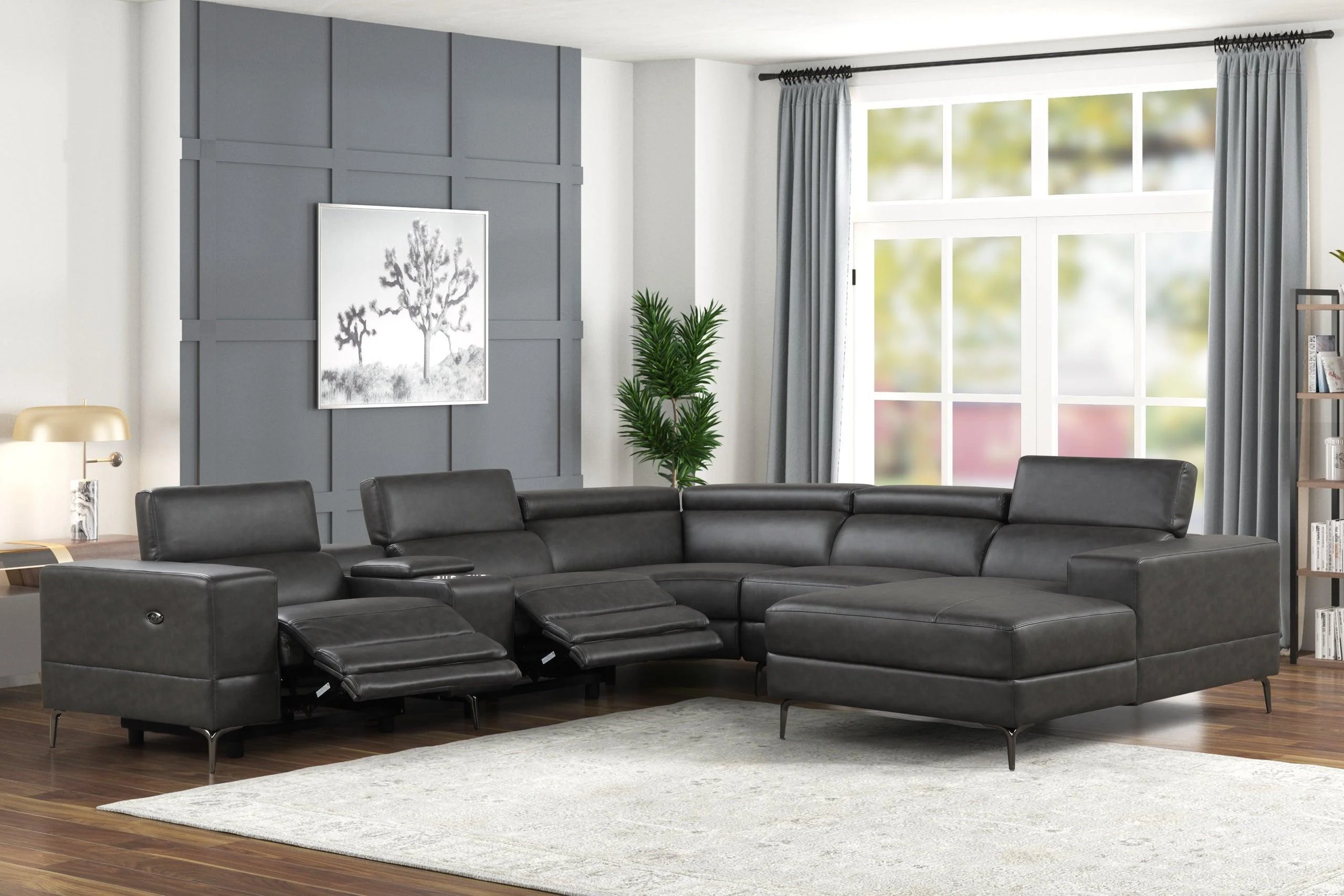 Milano Gray Leather 6-Piece Power Reclining Sectional - Image 2