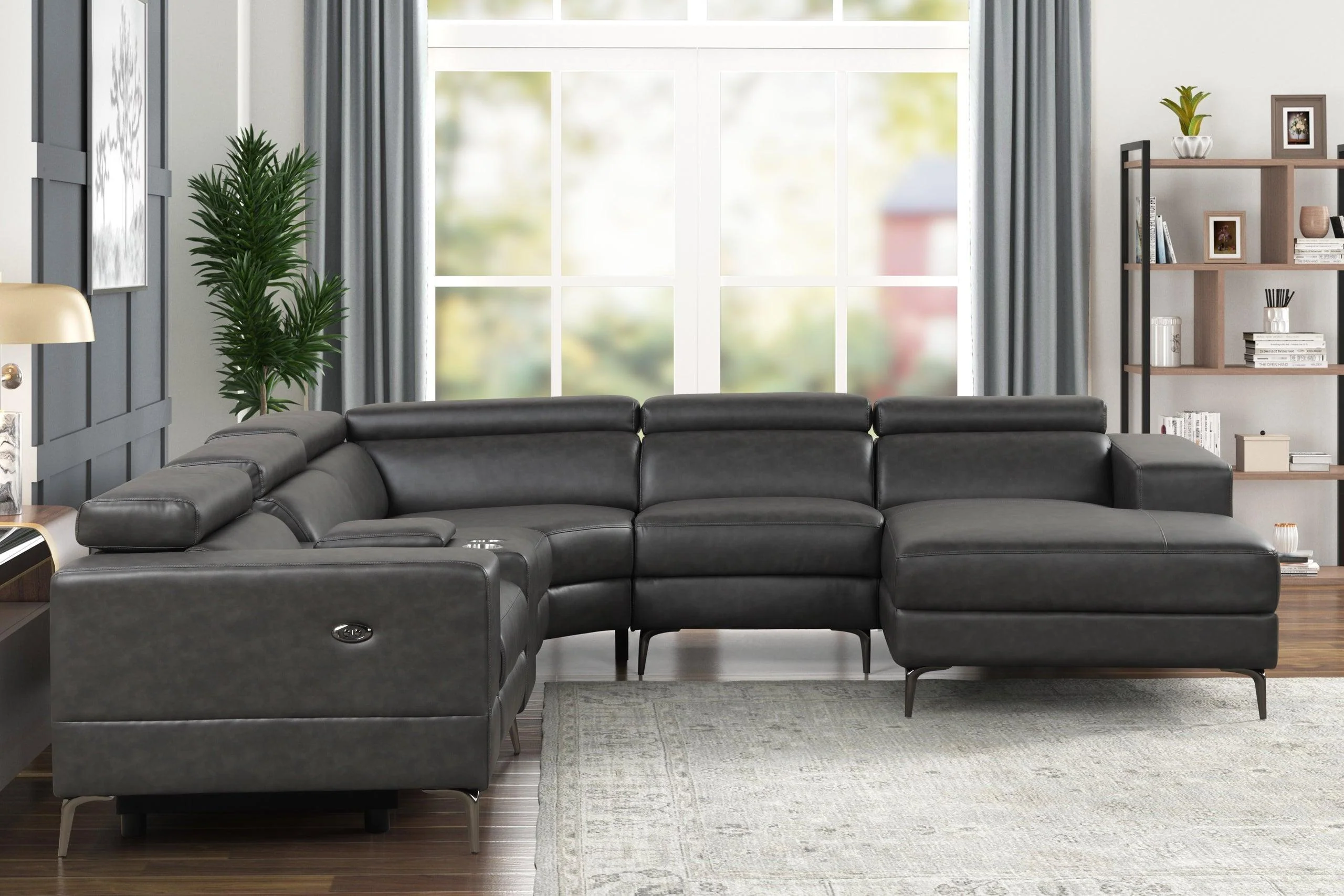 Milano Gray Leather 6-Piece Power Reclining Sectional - Image 3