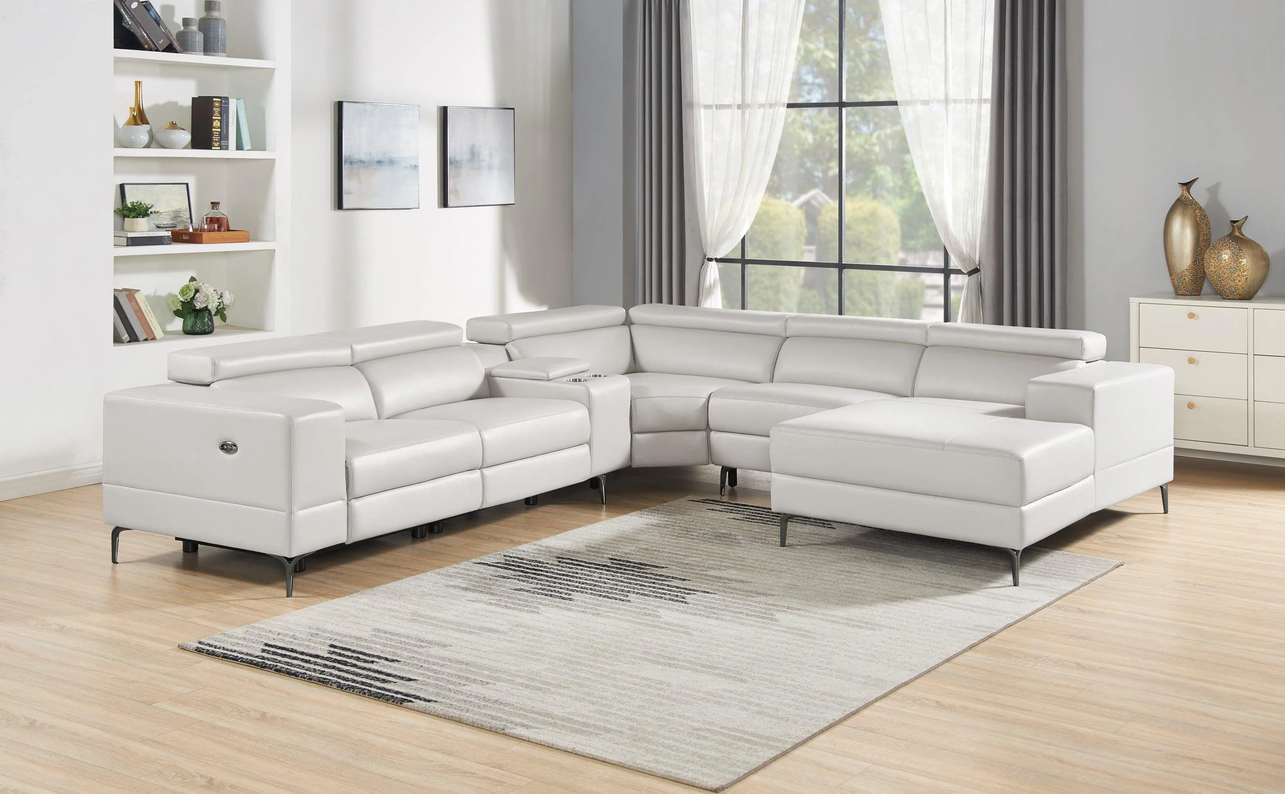Milano Pearl Leather 6-Piece Power Reclining Sectional - Image 2