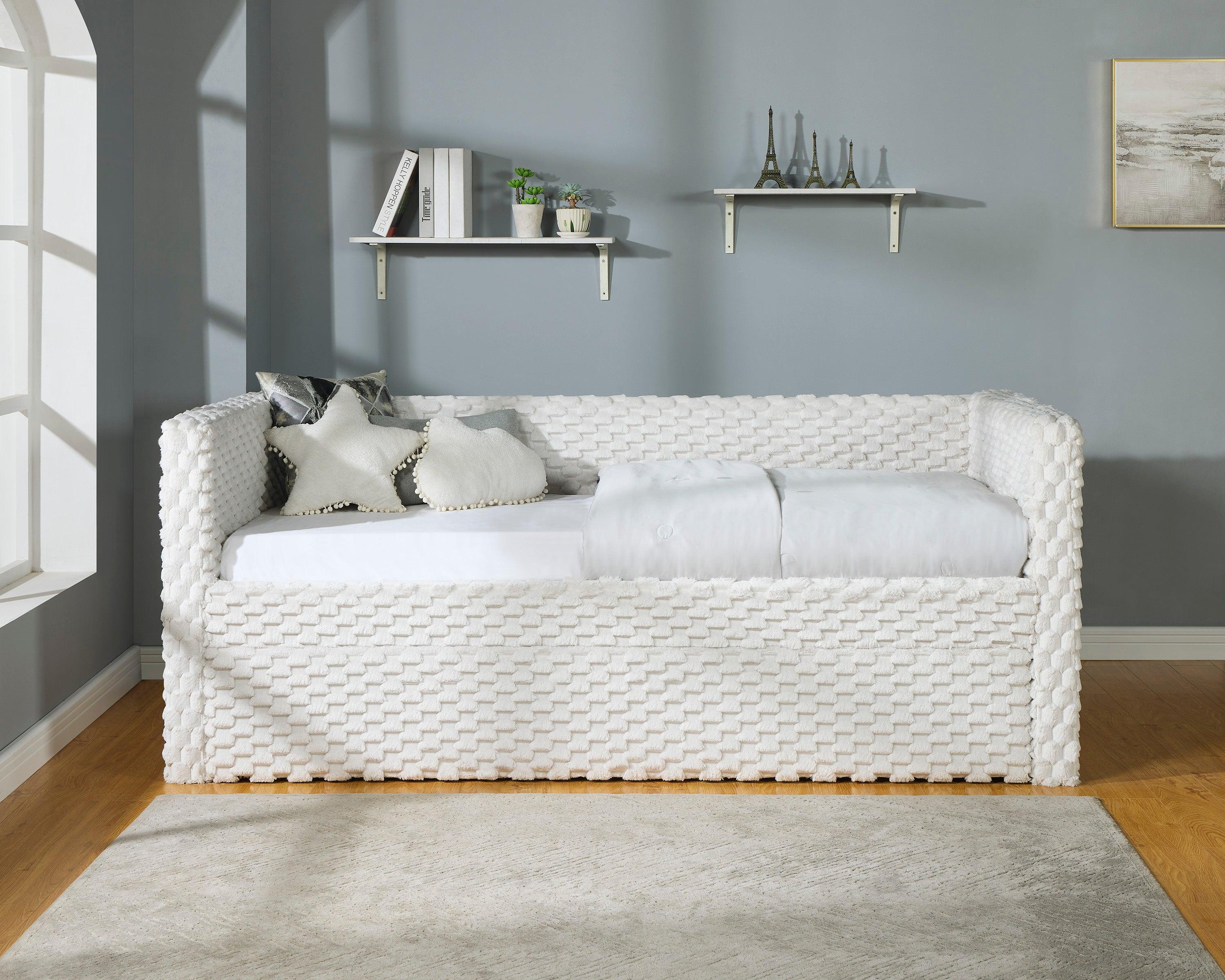 Molly White Dove Velvet Upholstered Trundle Daybed - Image 2